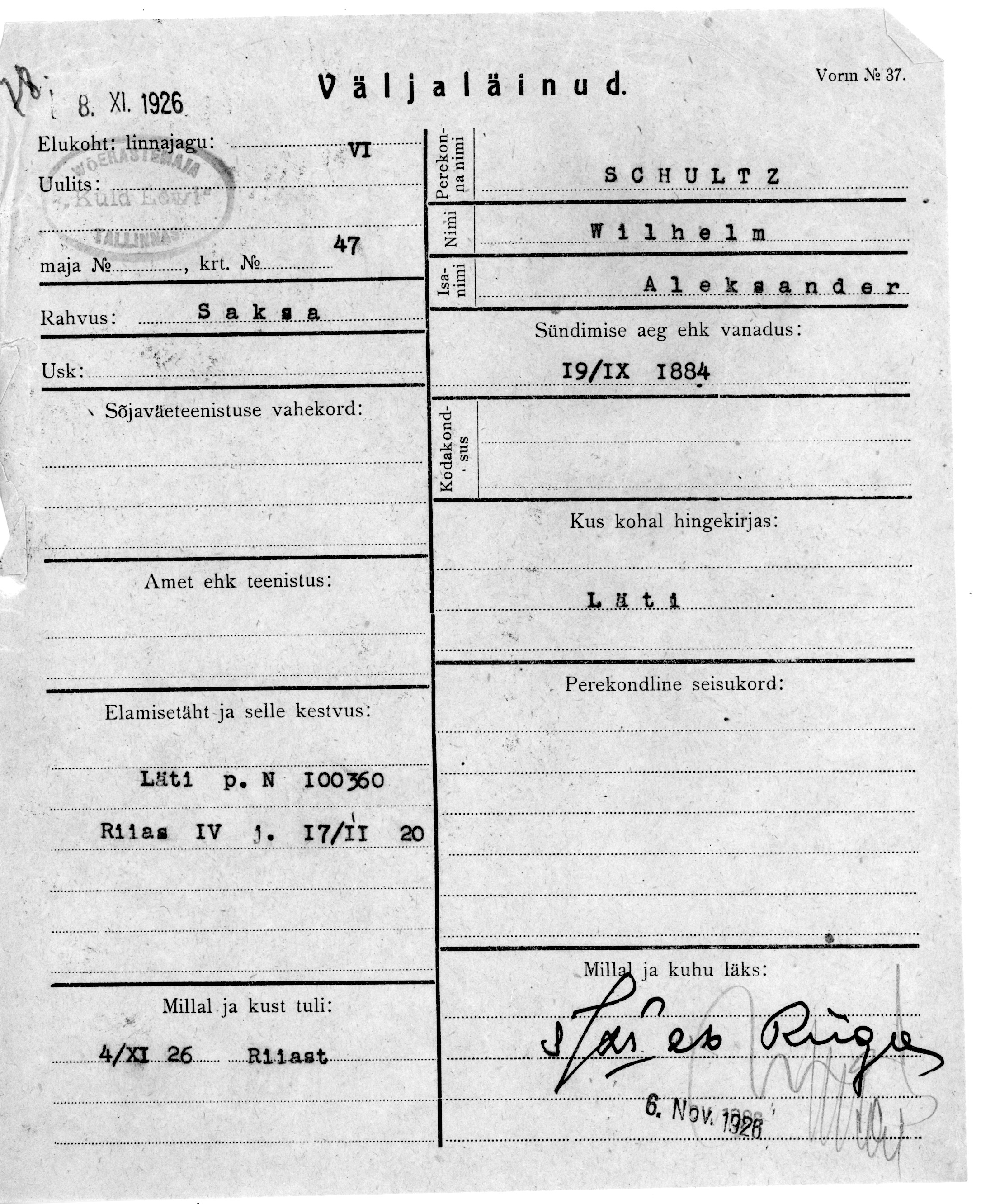 Schultz, Wilhelm, Aleksander