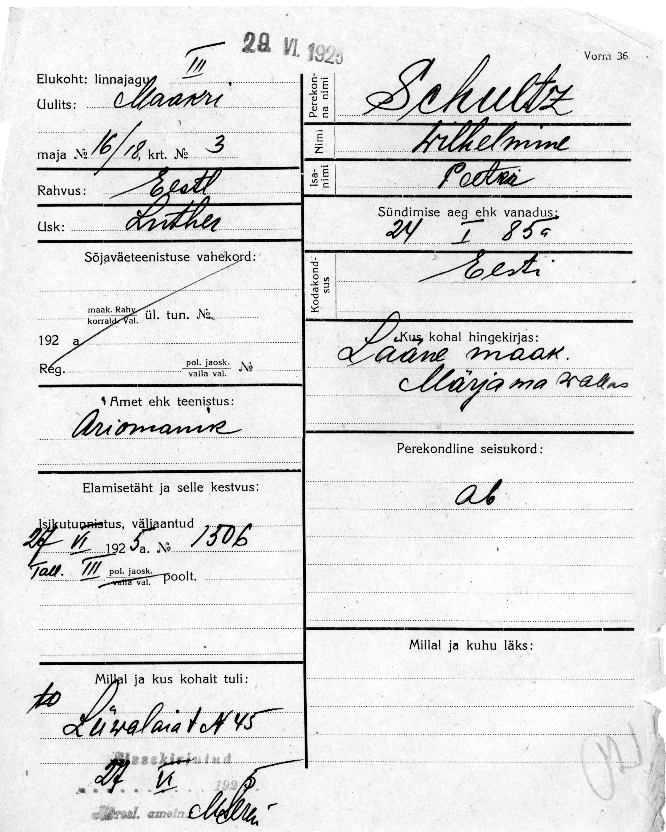 Schultz, Wilhelmine, Peeter