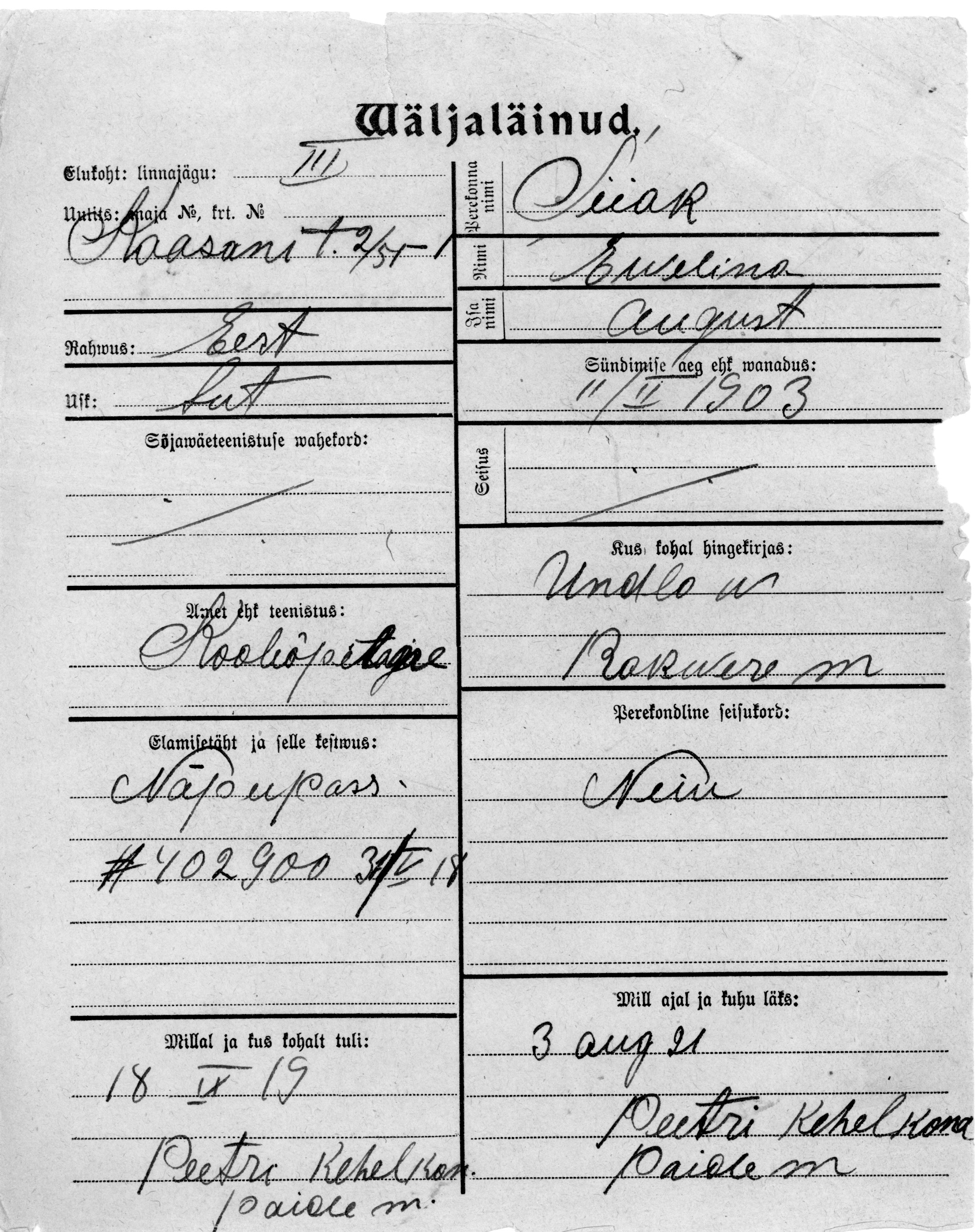 Siiak, Emelina, August