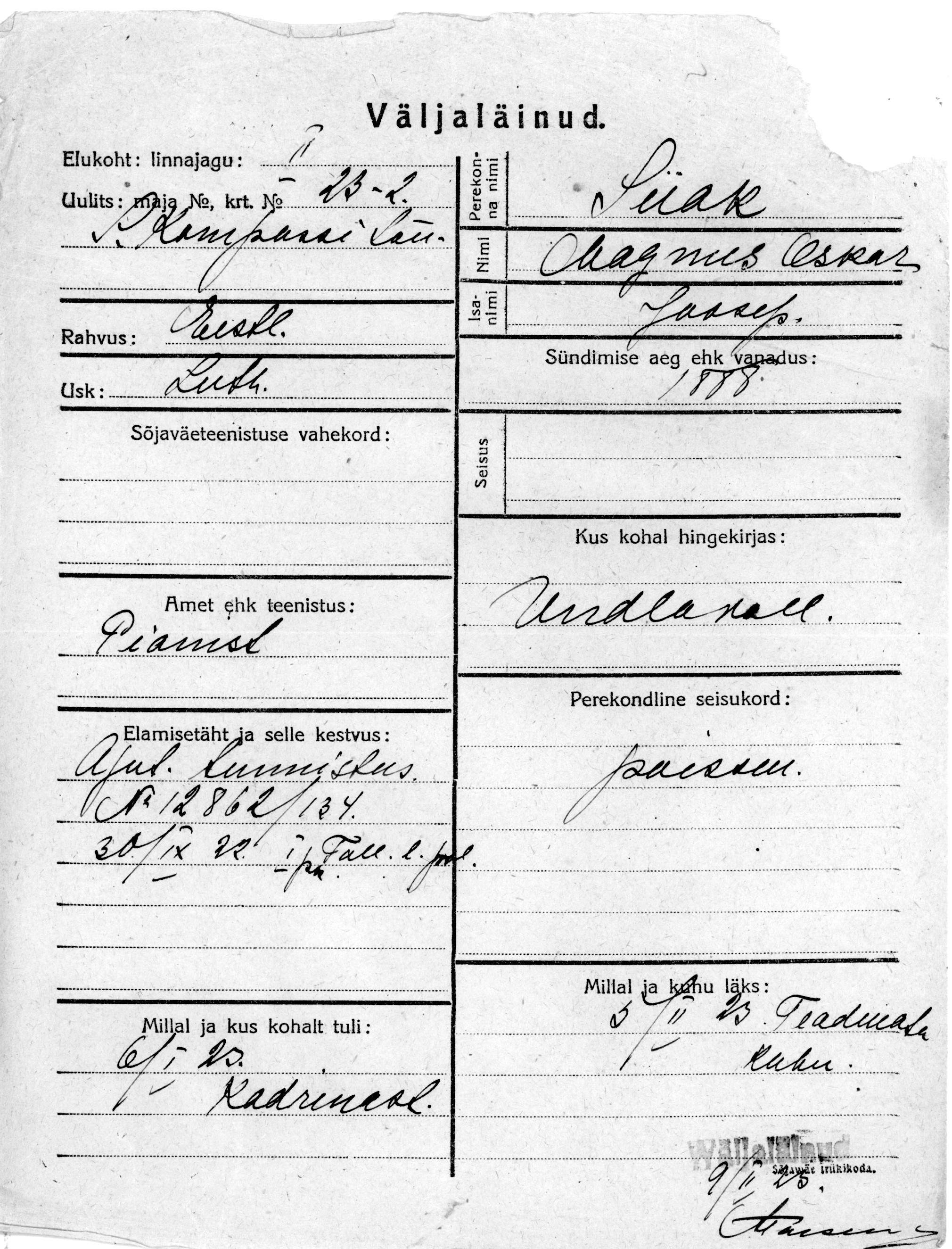 Siiak, Magnus oskar, Joosep