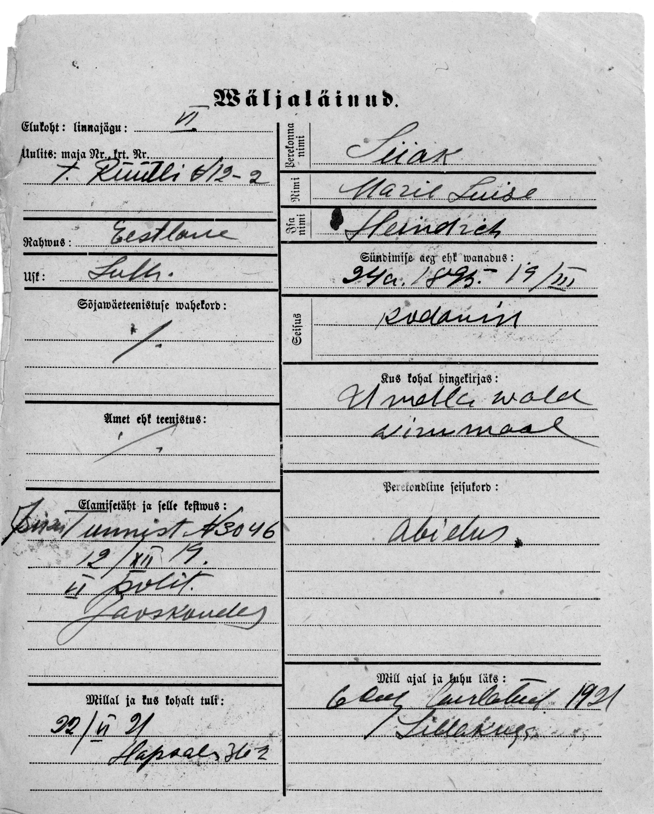 Siiak, Marie luise, Heindrich