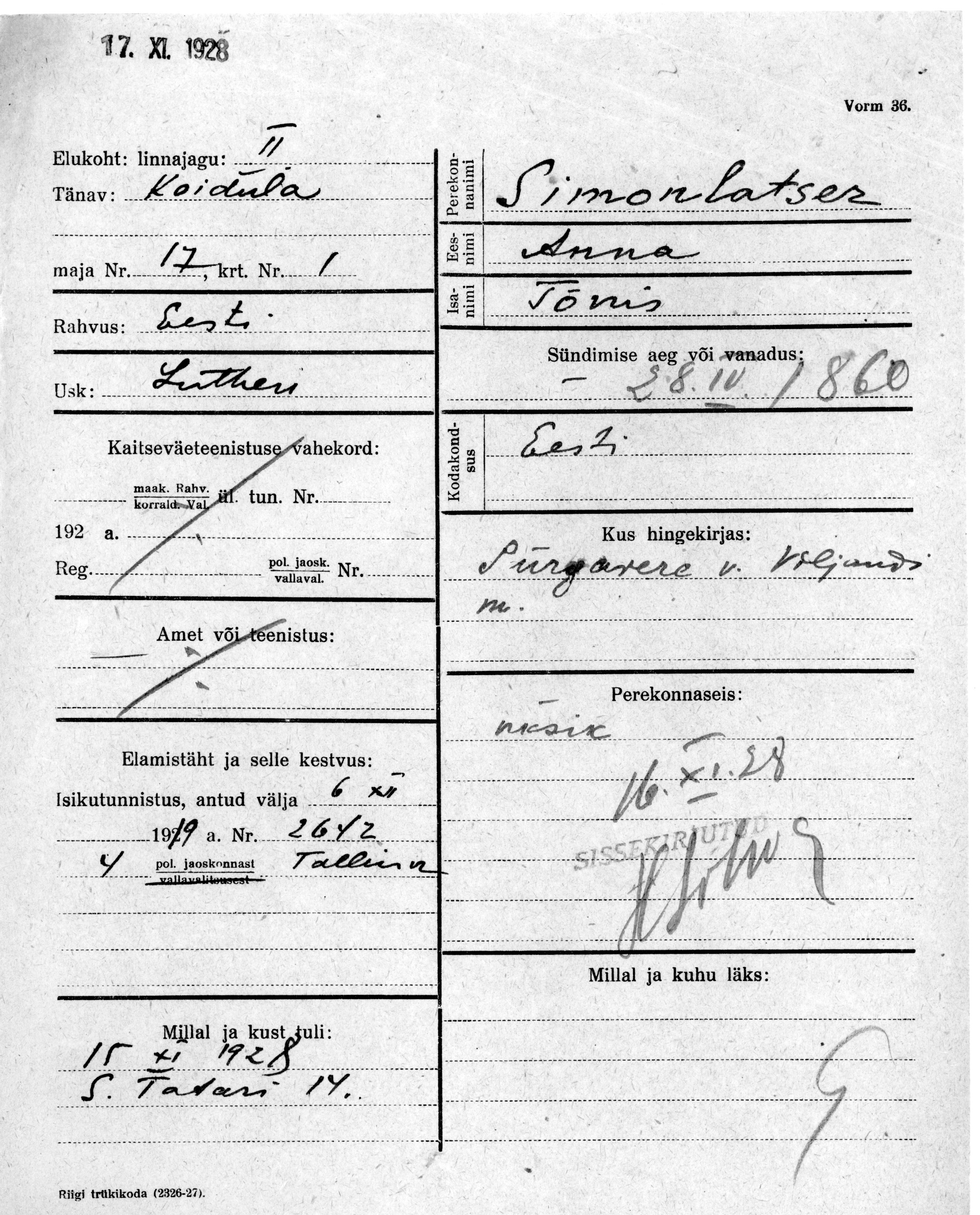 Simonlatser, Anna, Tõnis