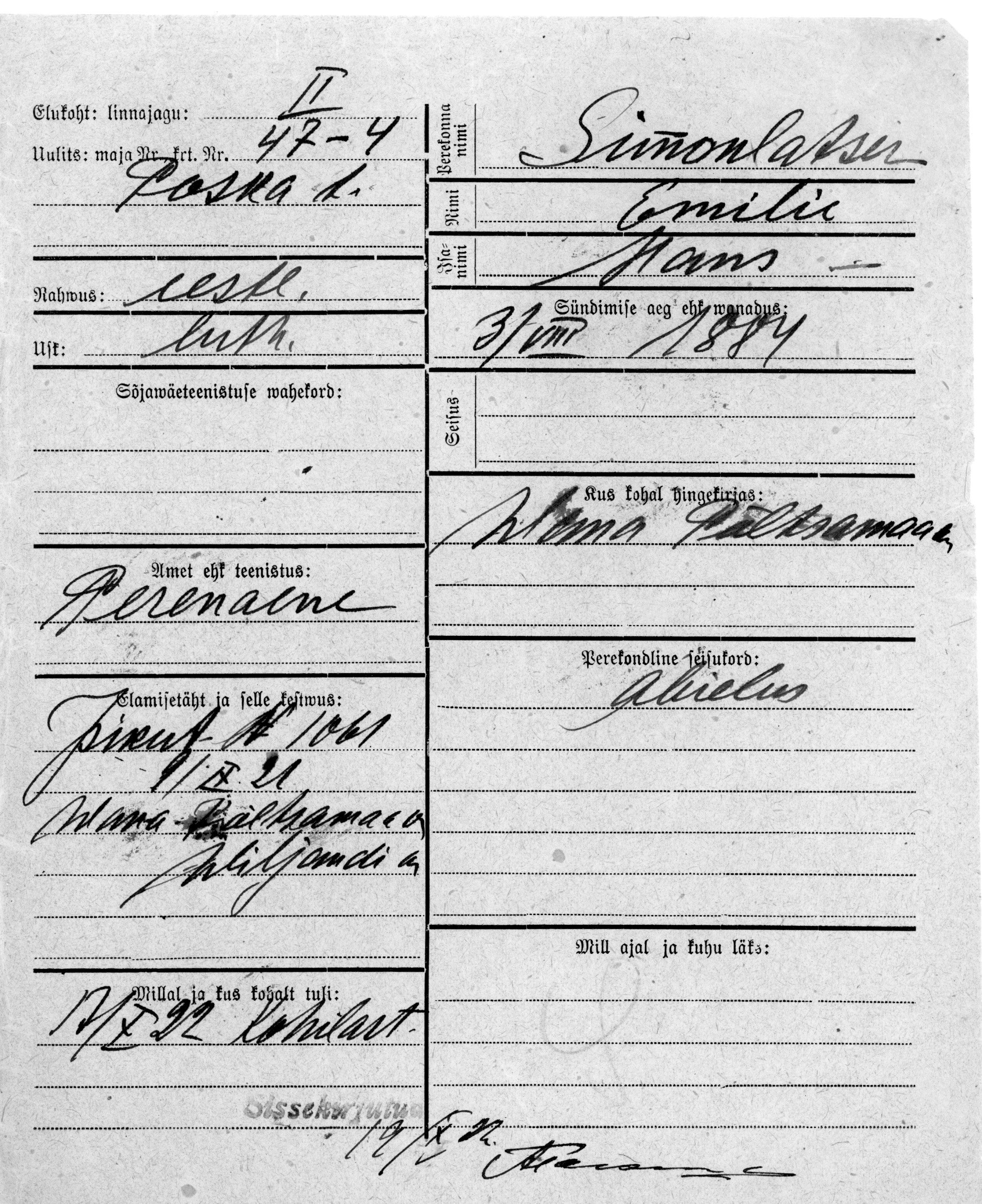 Simonlatser, Emilie, Hans