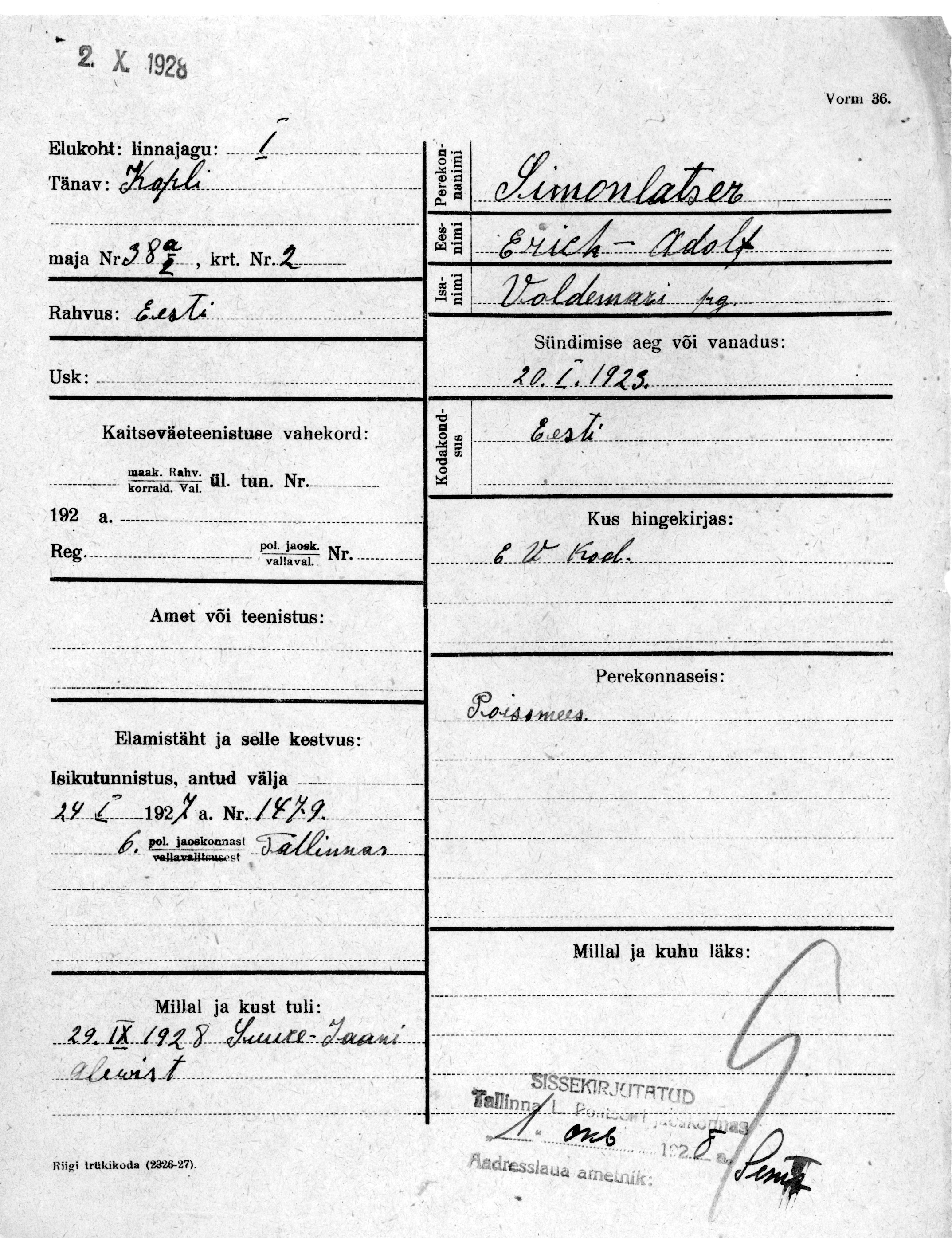 Simonlatser, Erich-Adolf, Voldemar