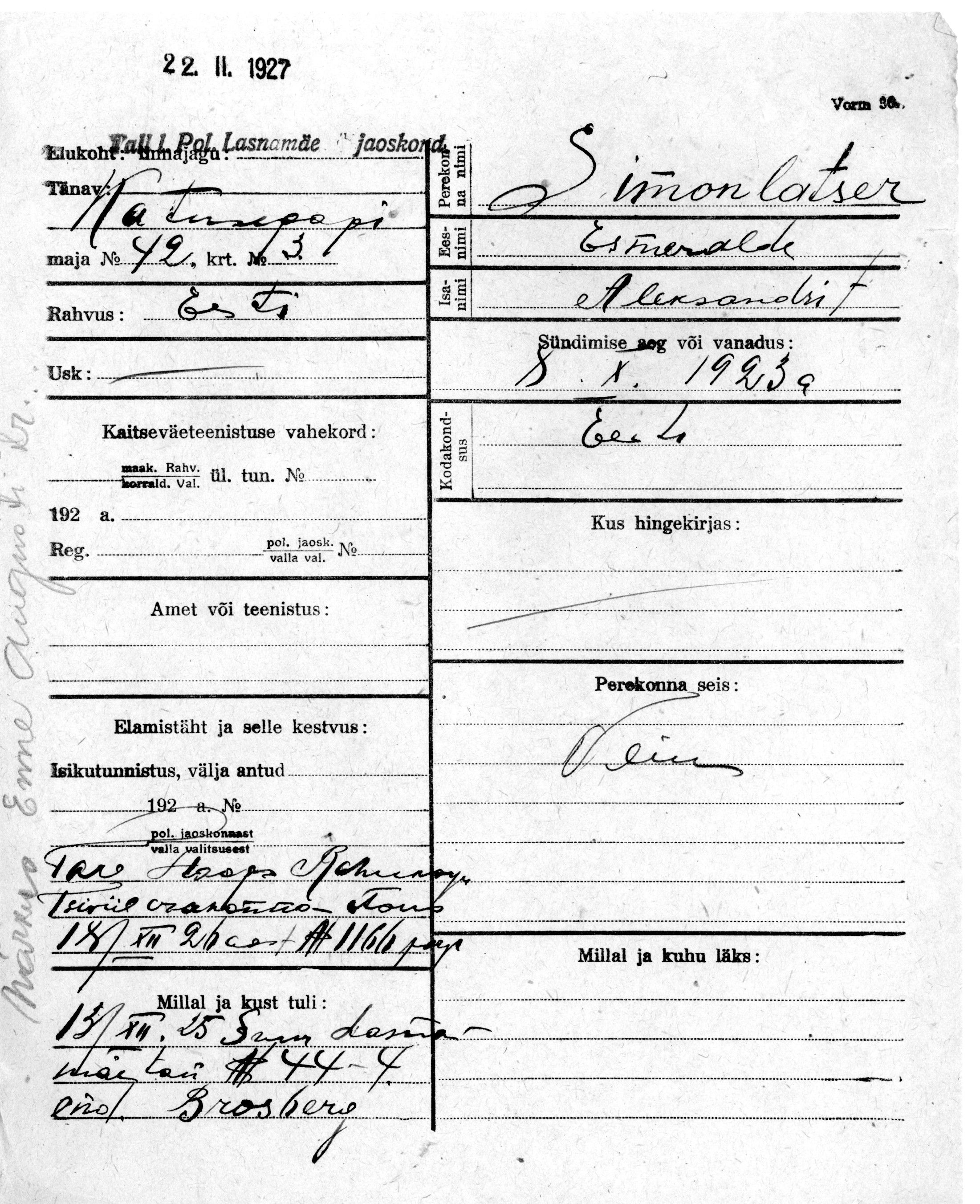 Simonlatser, Esmeralde, Aleksander