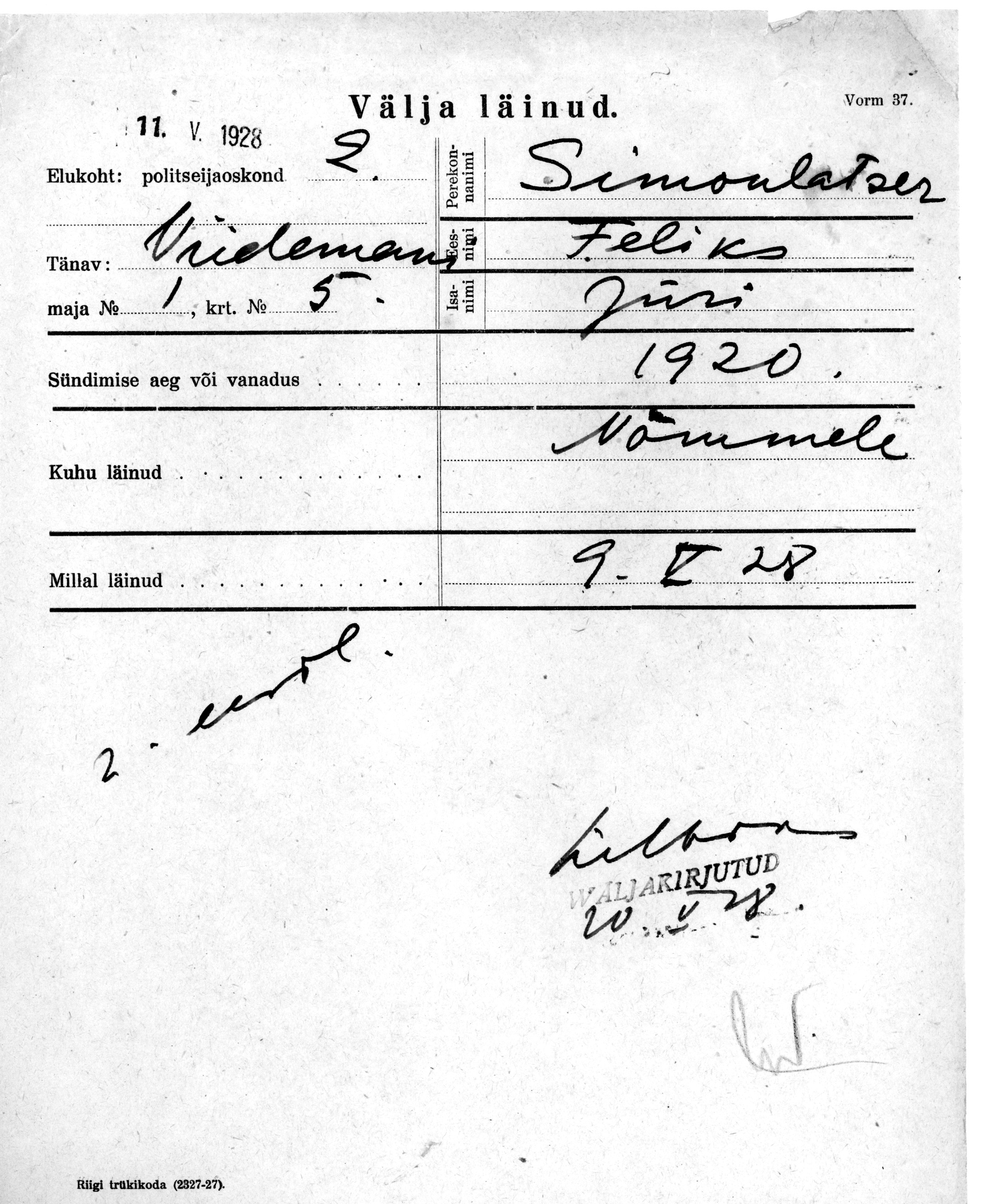 Simonlatser, Feliks, Jüri