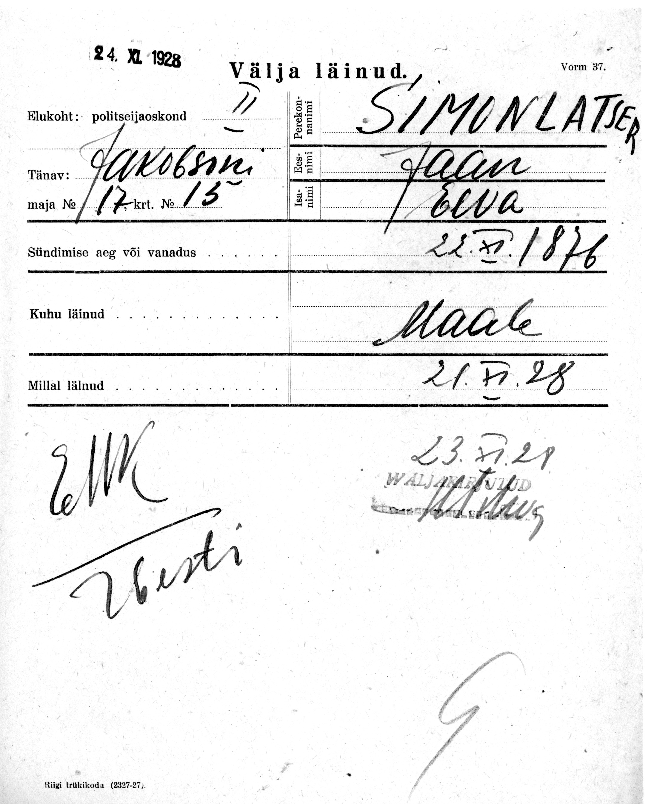 Simonlatser, Jaan, Eeva