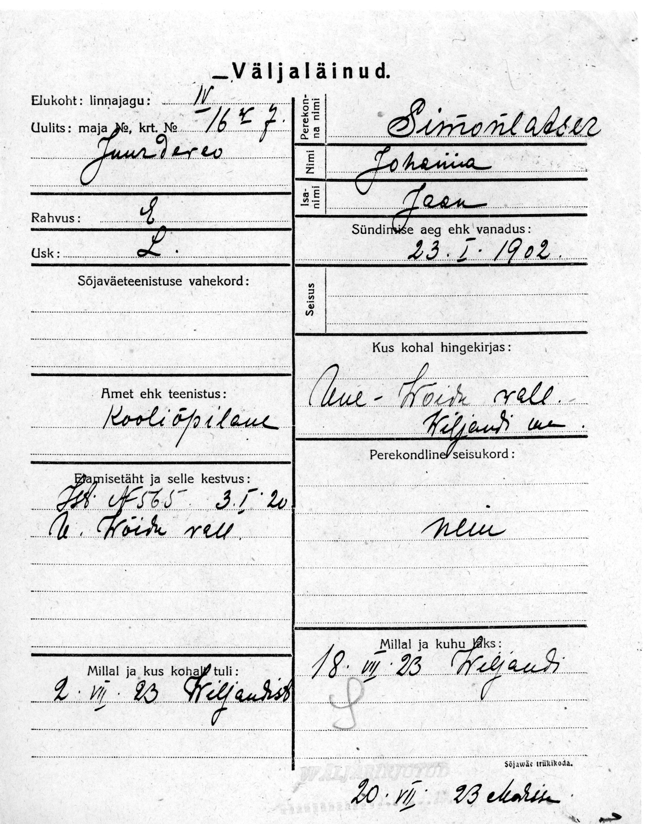 Simonlatser, Johanna, Jaan