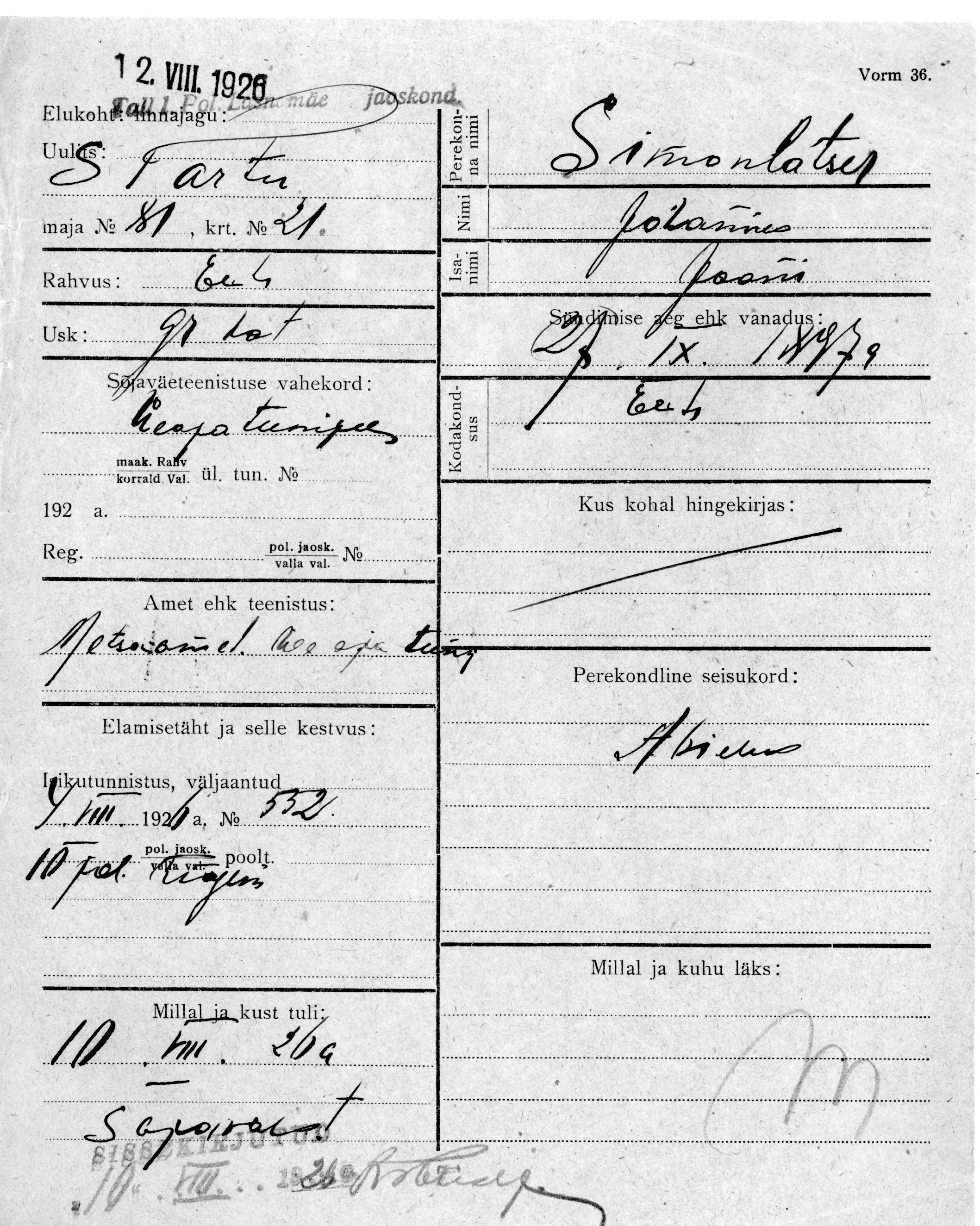 Simonlatser, Johannes, Jaan