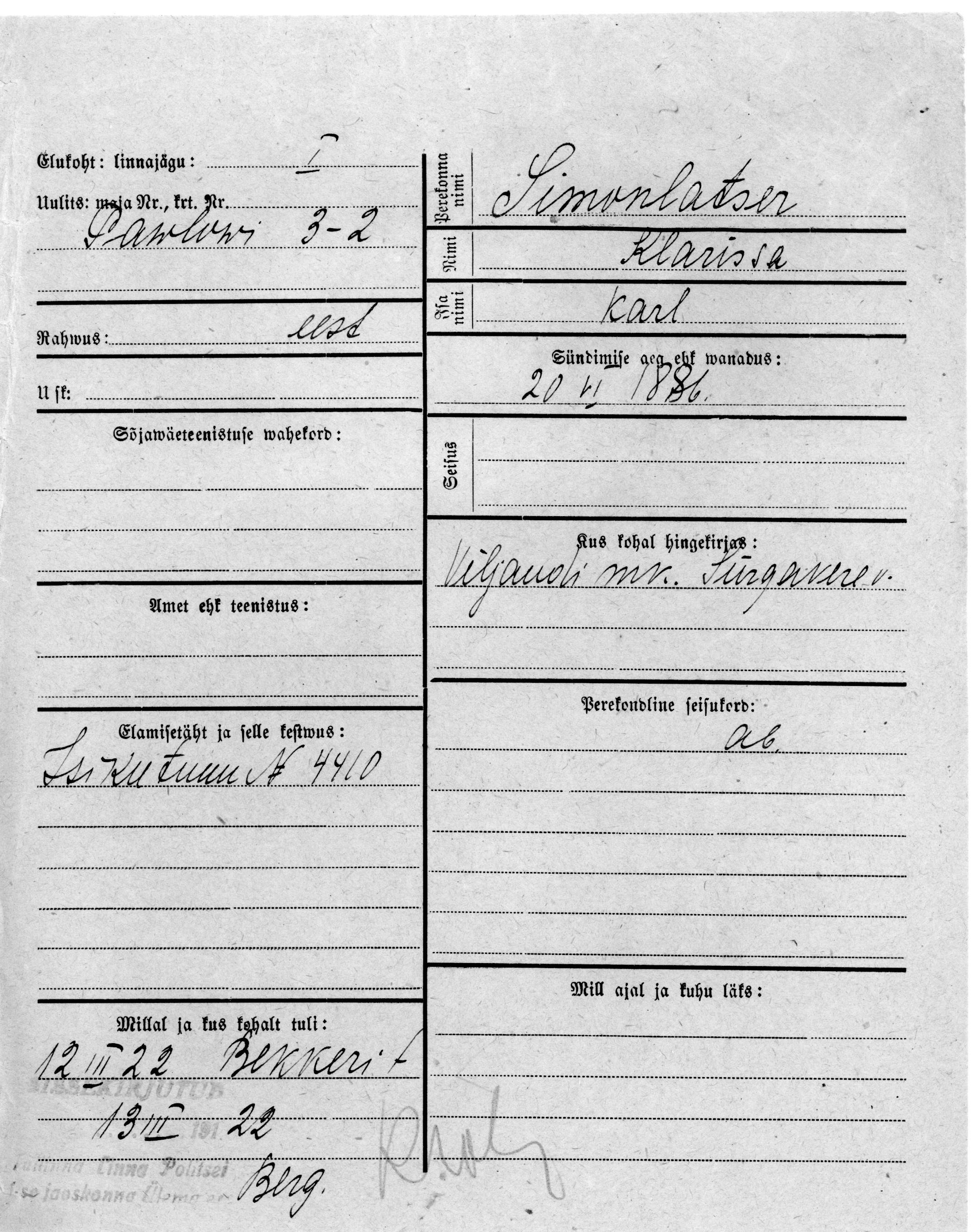 Simonlatser, Klarissa, Karl