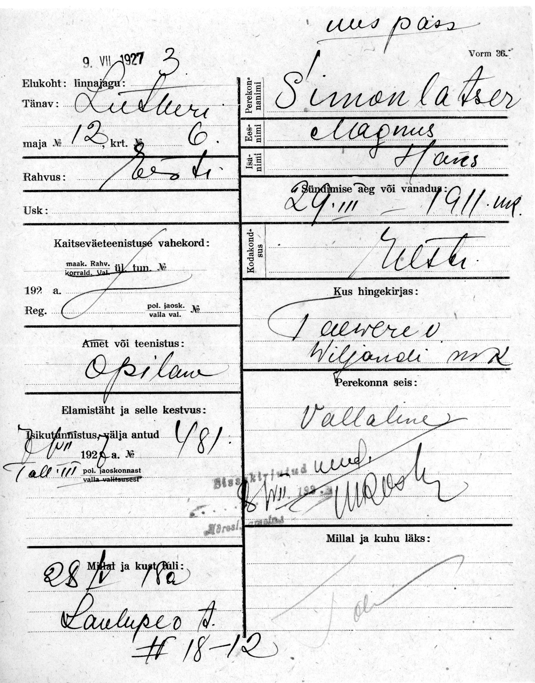 Simonlatser, Magnus, Hans