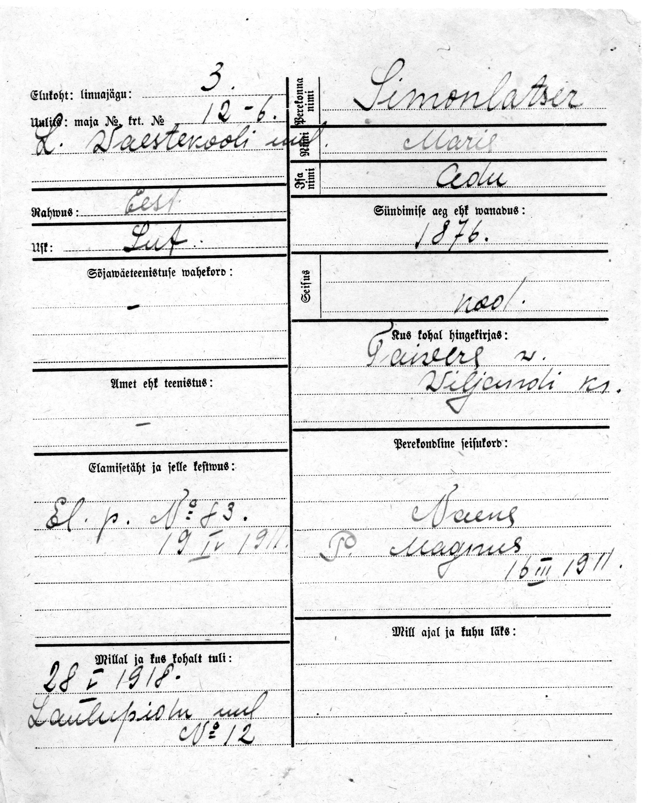 Simonlatser, Marie, Adu