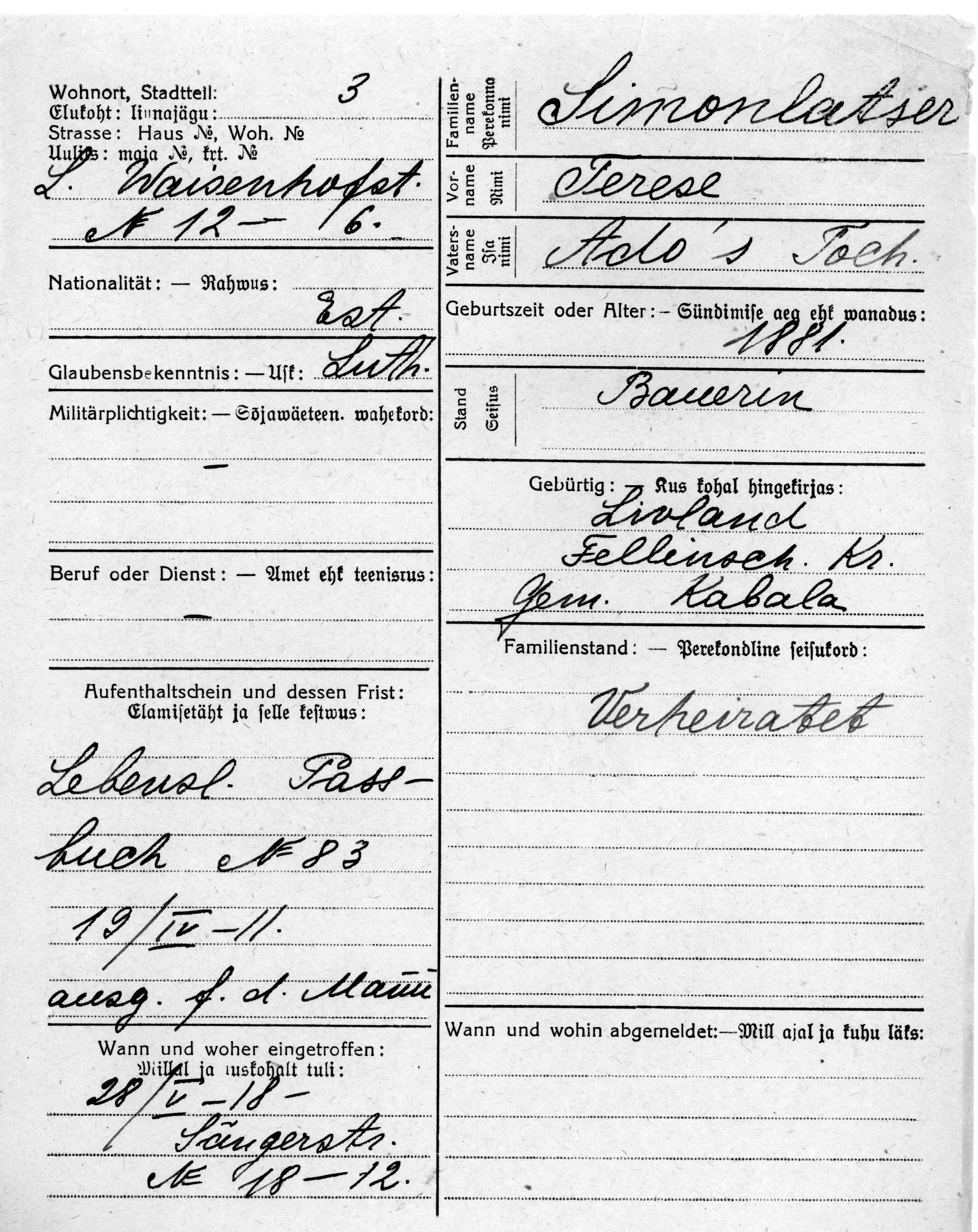 Simonlatser, Terese, Ado