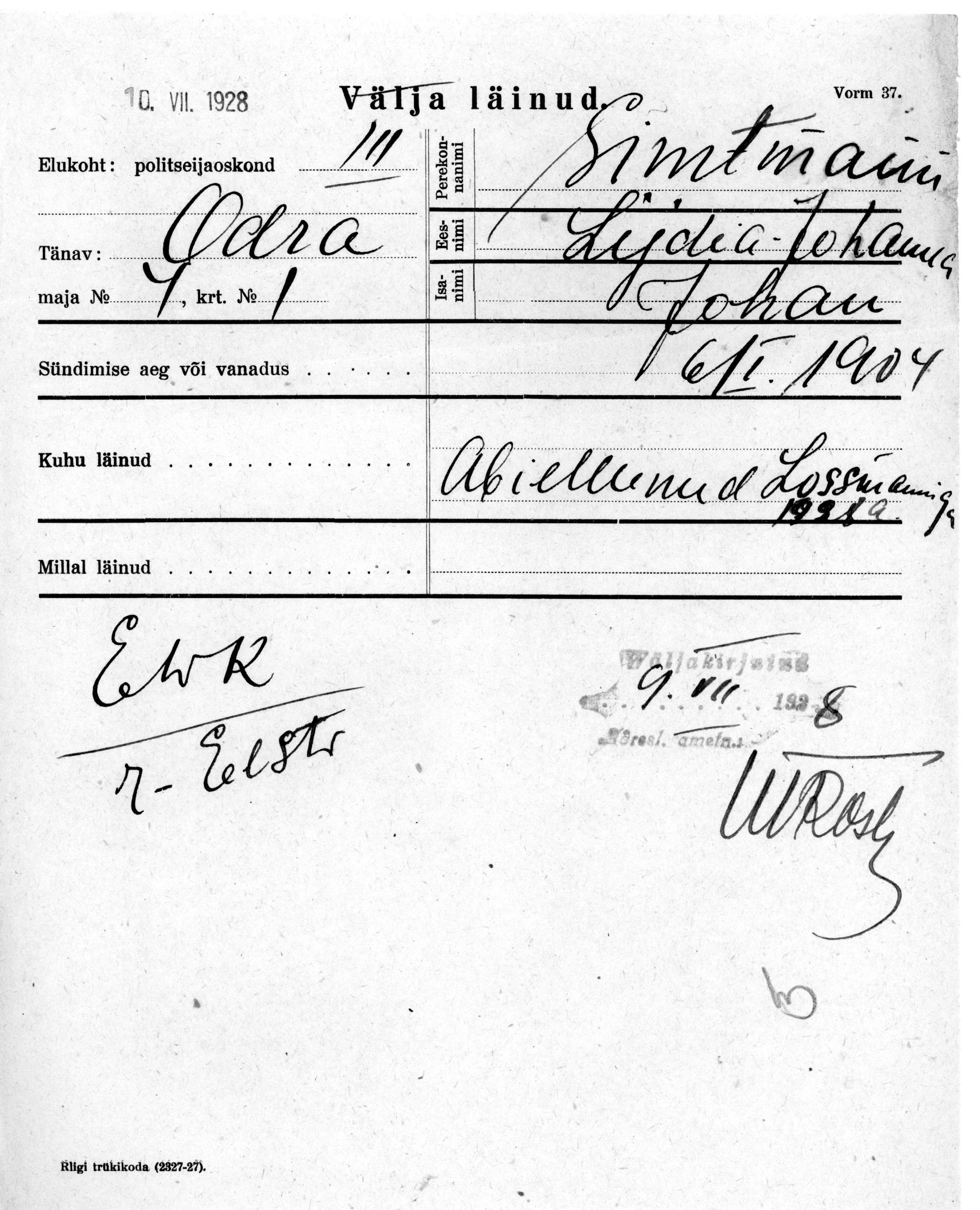 Simtmann, Lijdia-Johanna, Johan