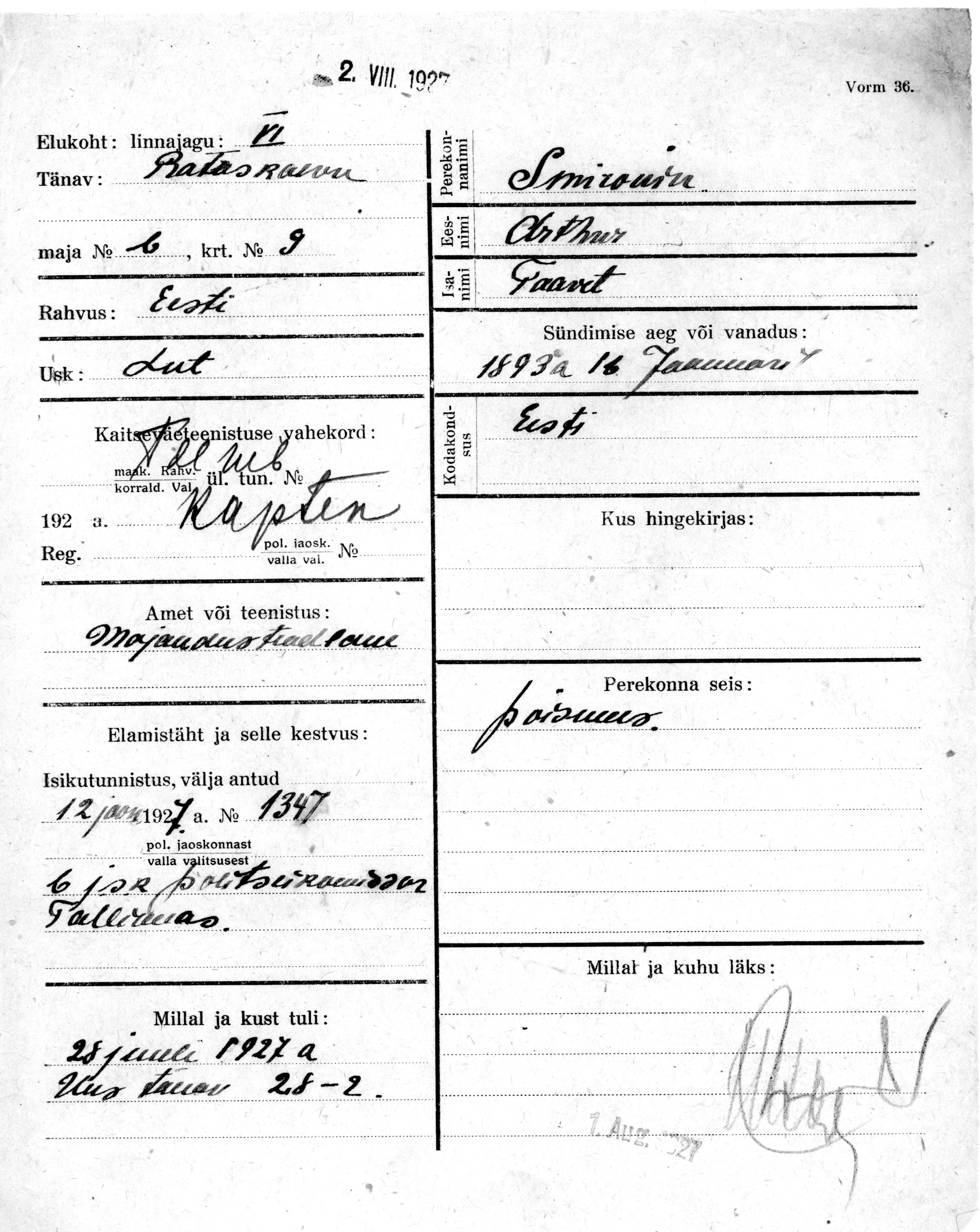 Smironin, Arthur, Taavet