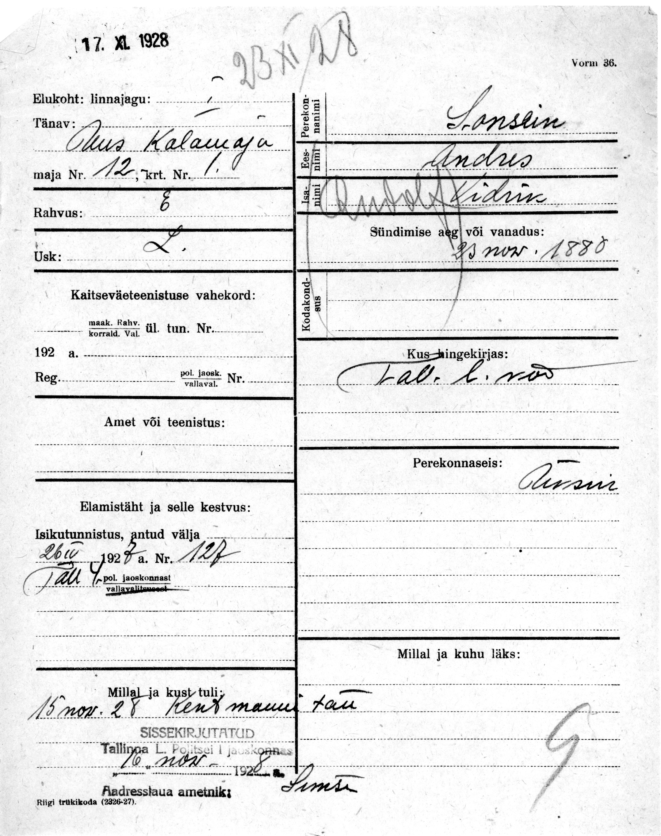 Sonsein, Andres, Vidrik