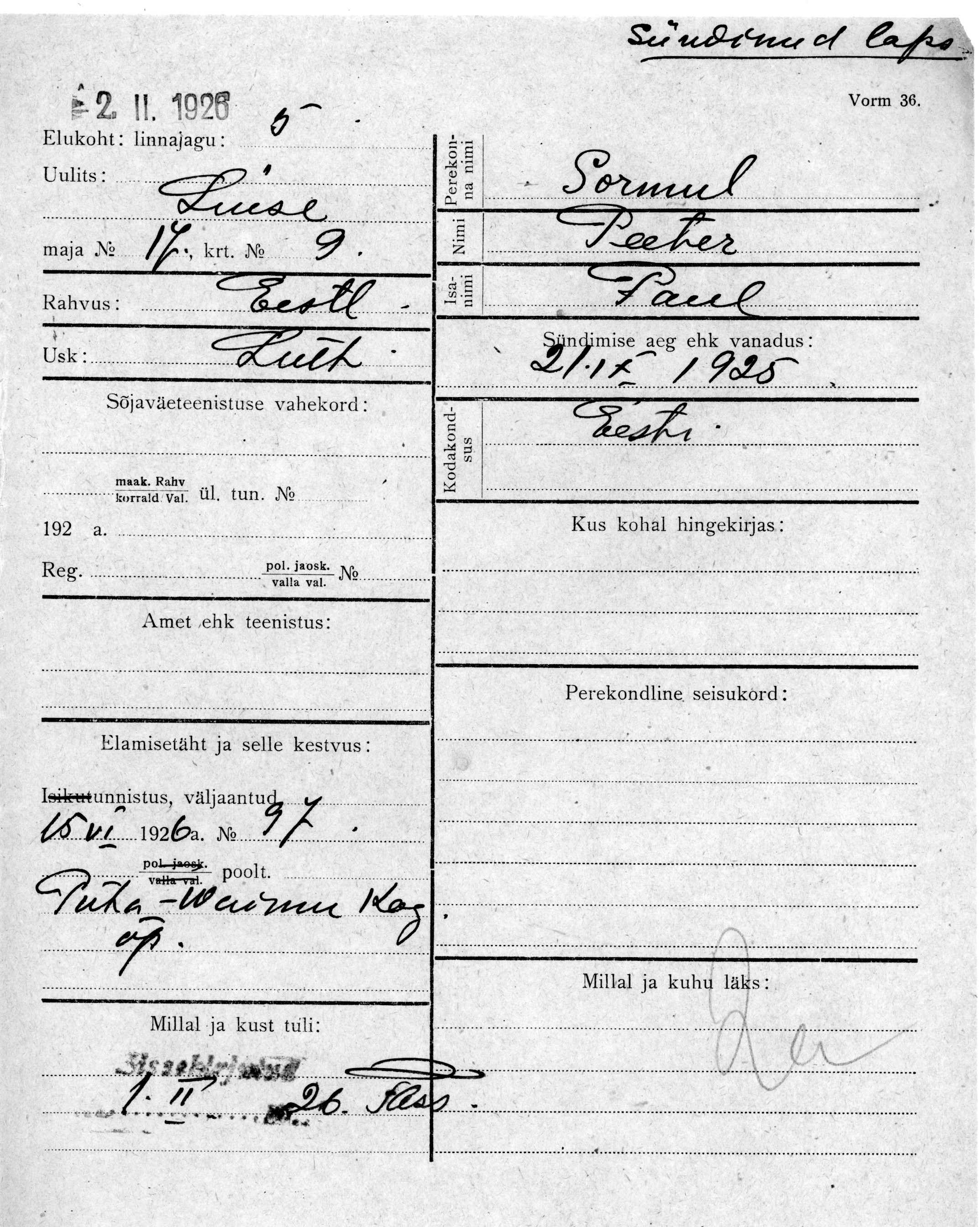 Sormul, Peeter, Paul