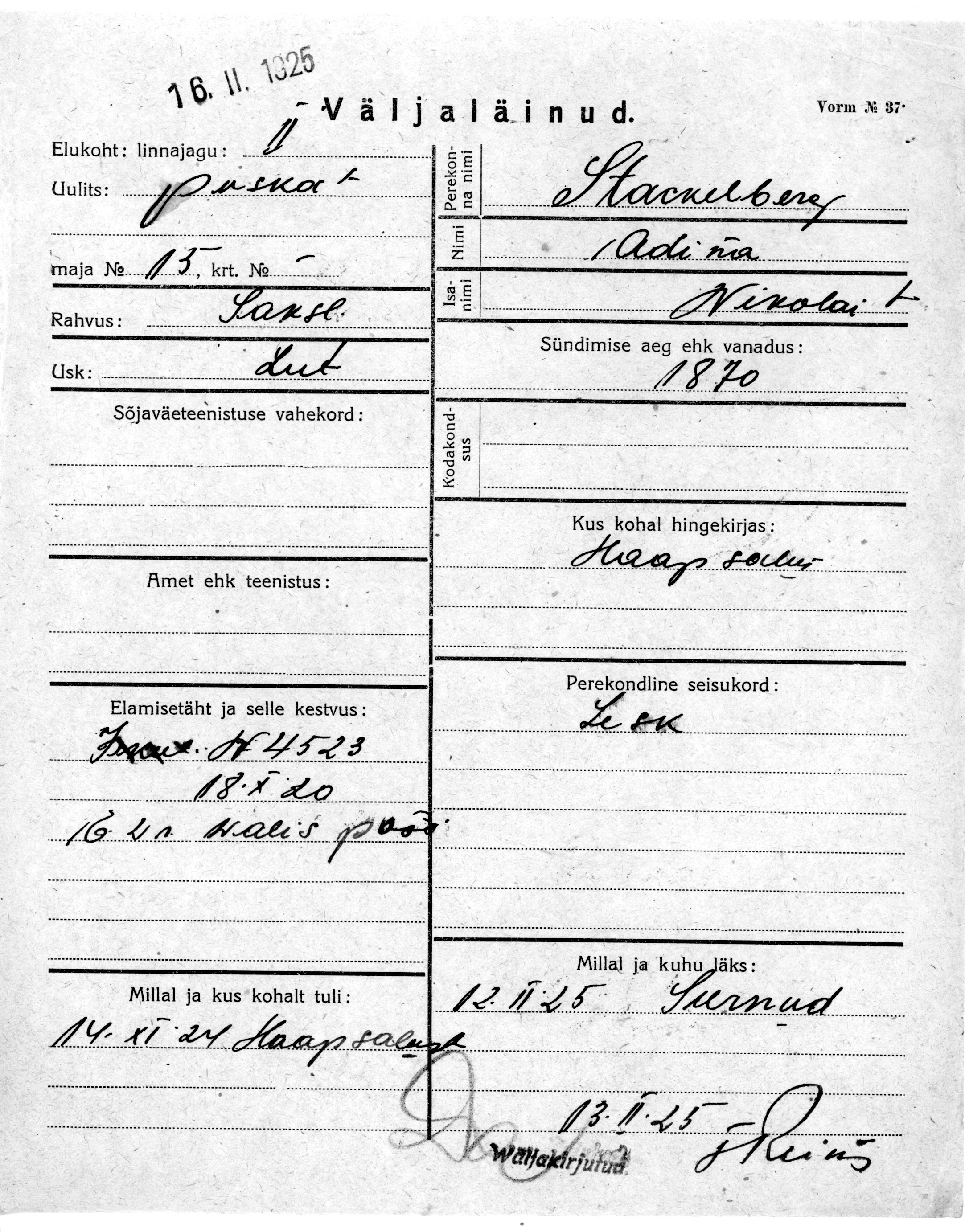 Stackelberg, Adima, Nikolai