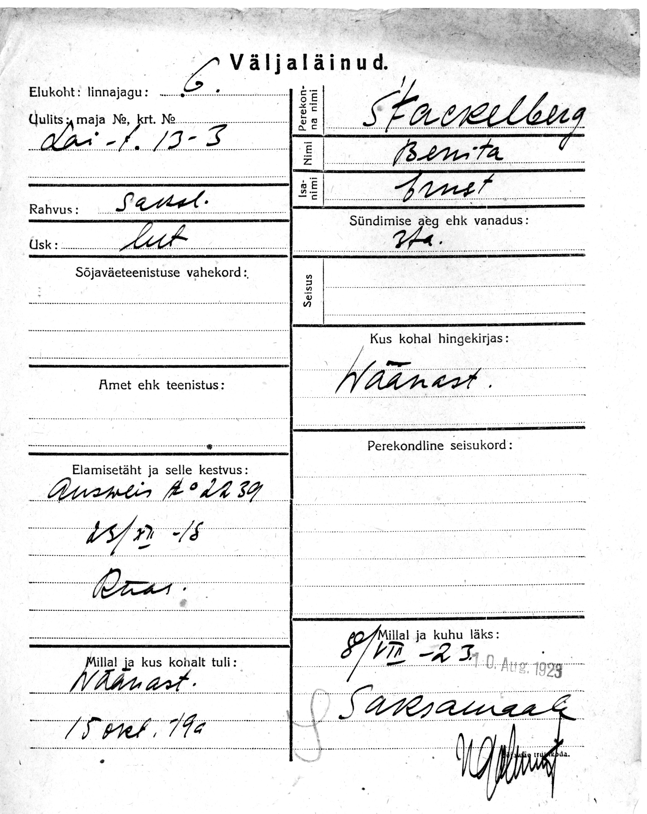 Stackelberg, Benita, Ernst