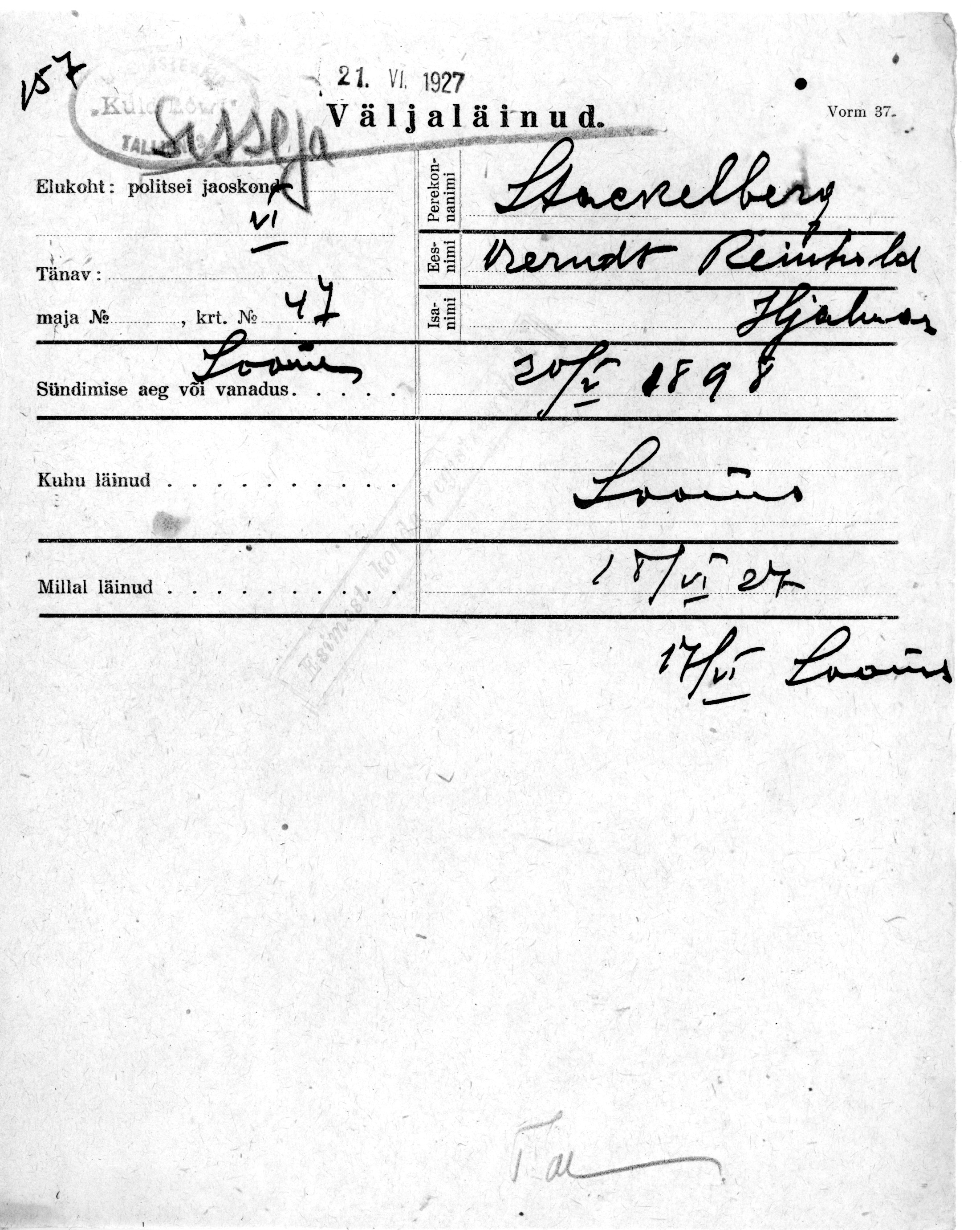 Stackelberg, Berndt reinhold , Hjalmar