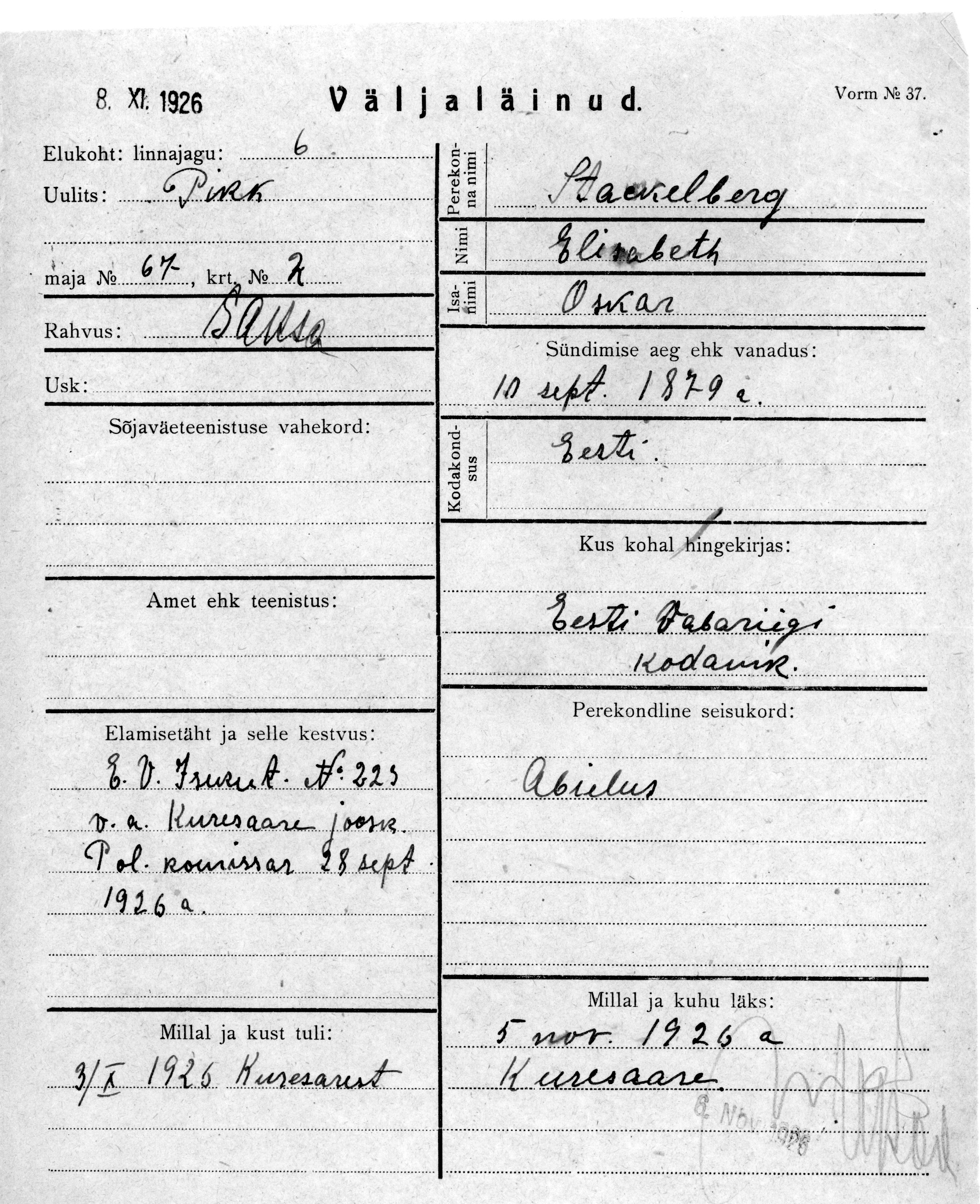 Stackelberg, Elisabeth, Oskar