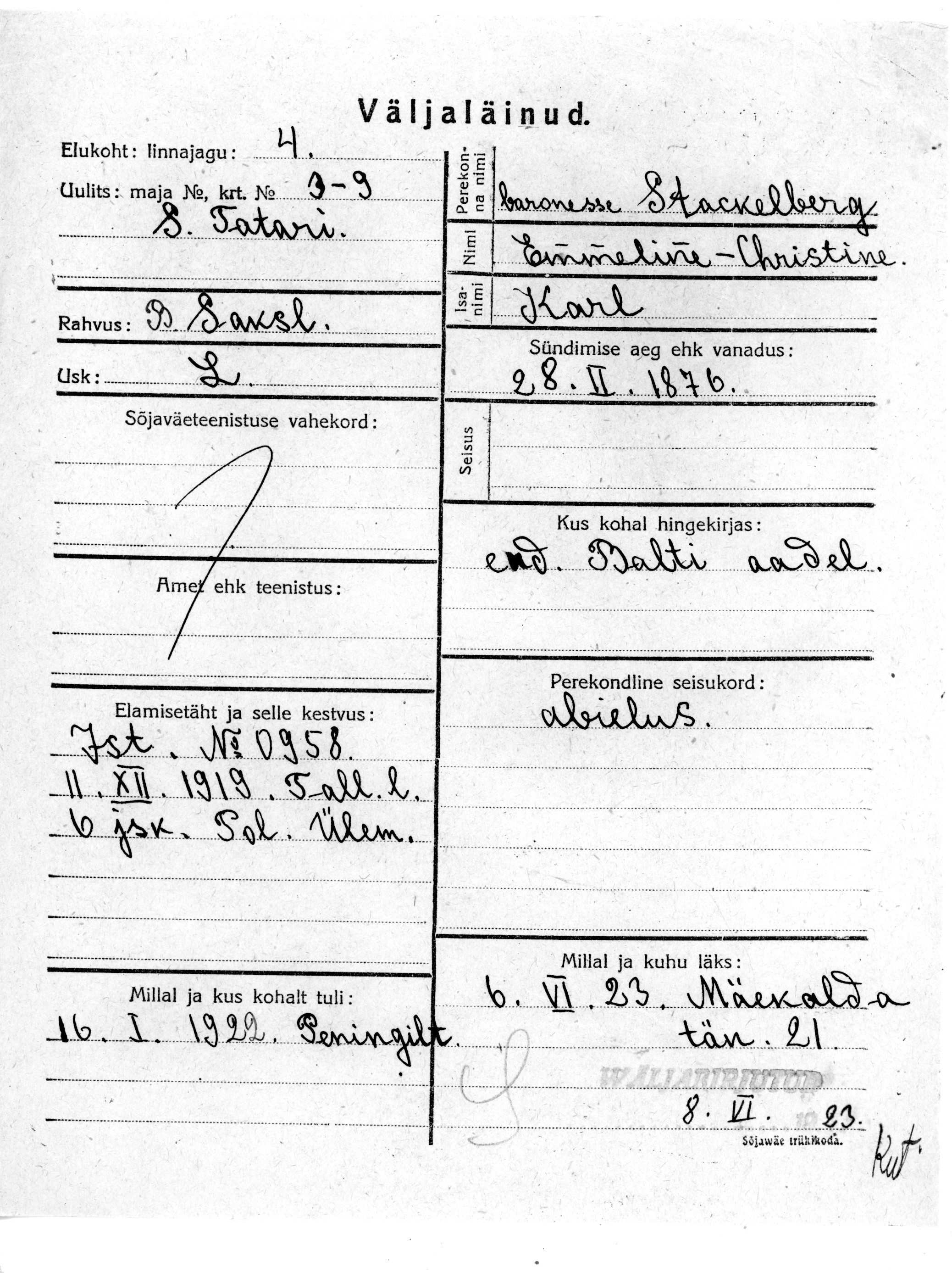 Stackelberg, Emmeline-Christine, Karl