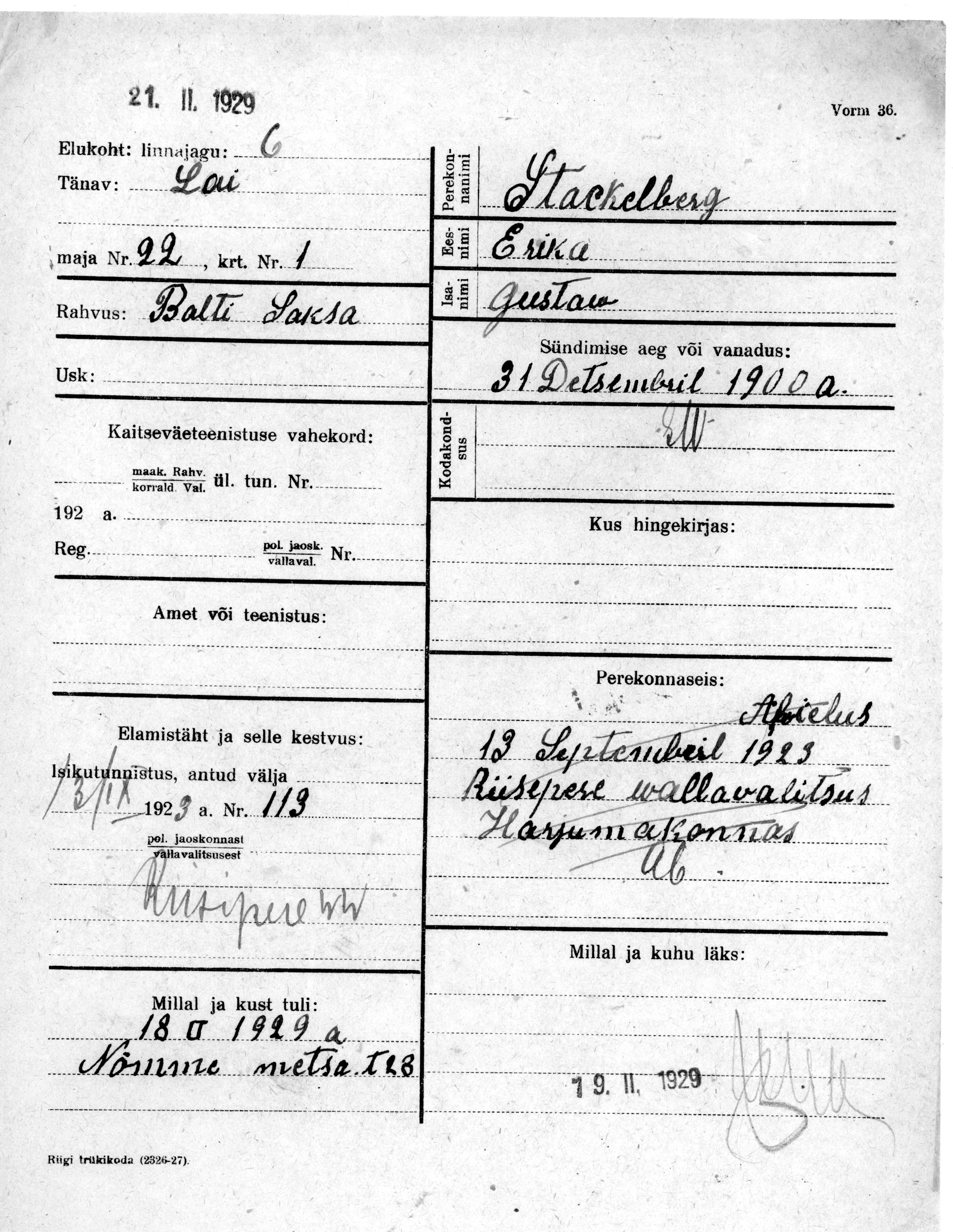 Stackelberg, Erika, Gustaw