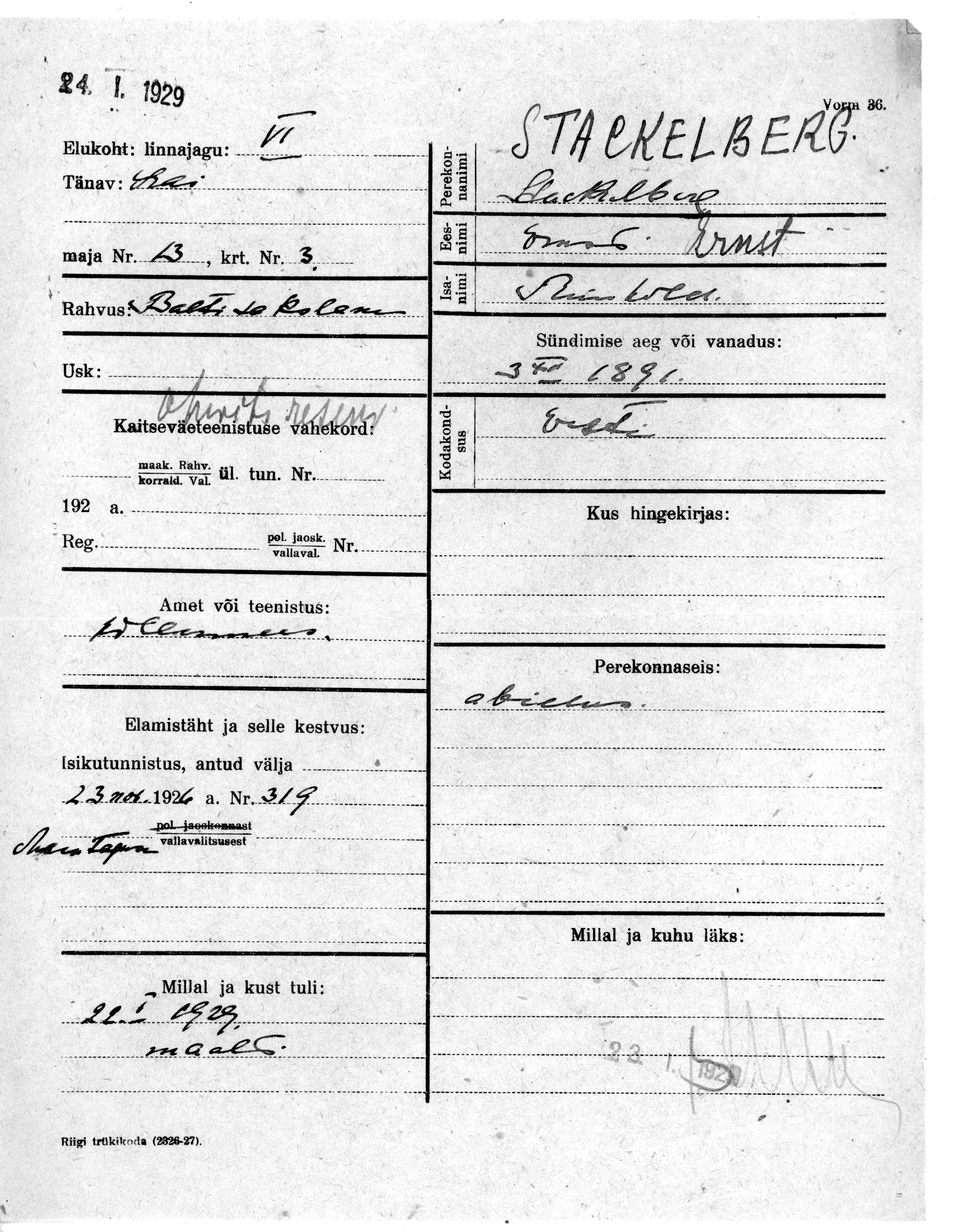 Stackelberg, Ernst, Reinhold