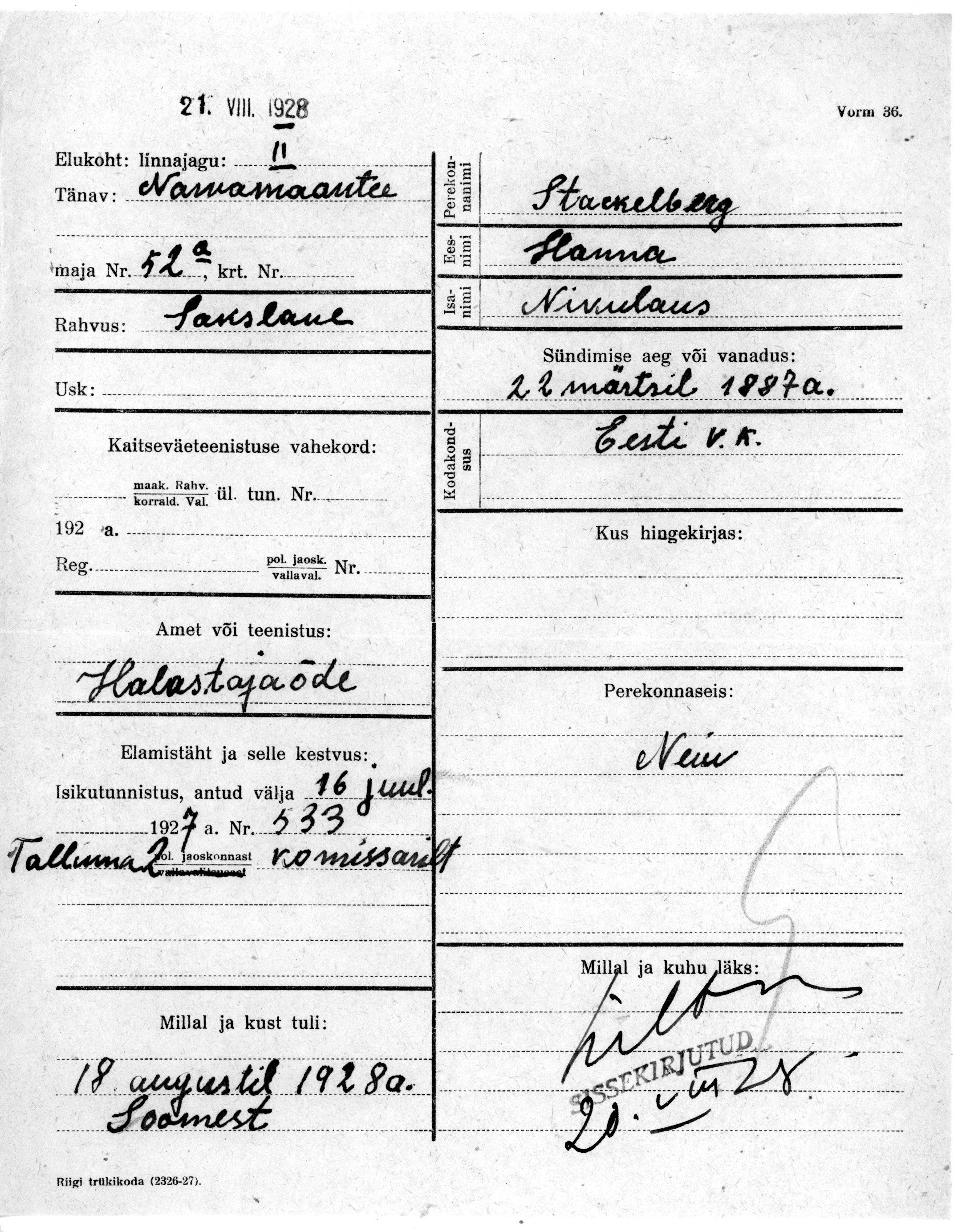 Stackelberg, Hanna, Nikolaus