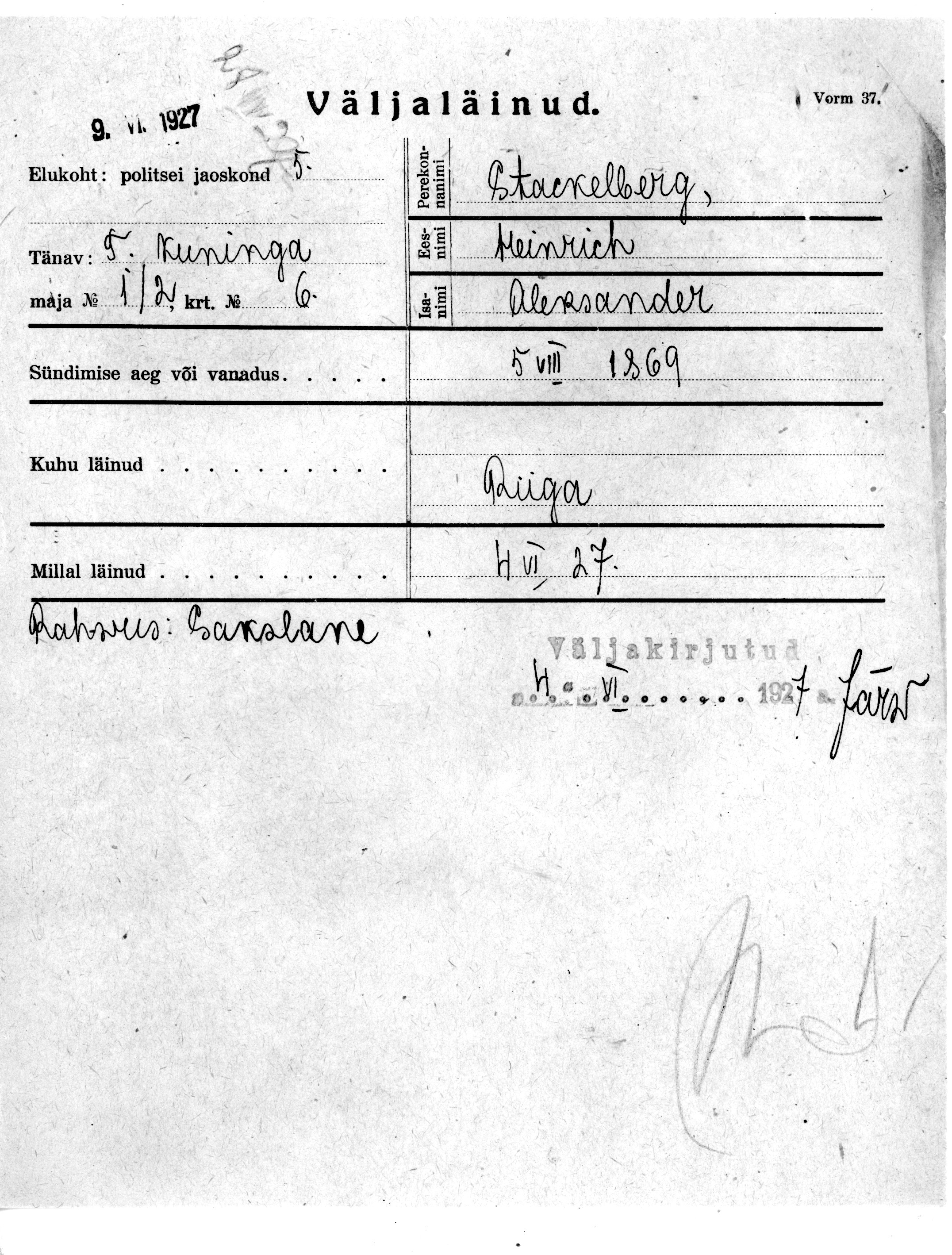 Stackelberg, Heinrich, Aleksander