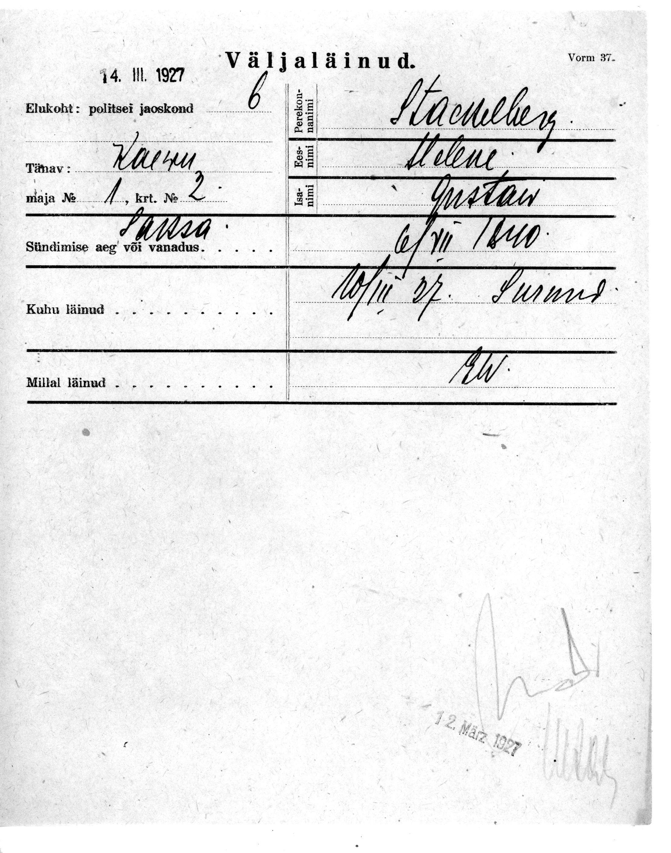 Stackelberg, Helene, Gustaw