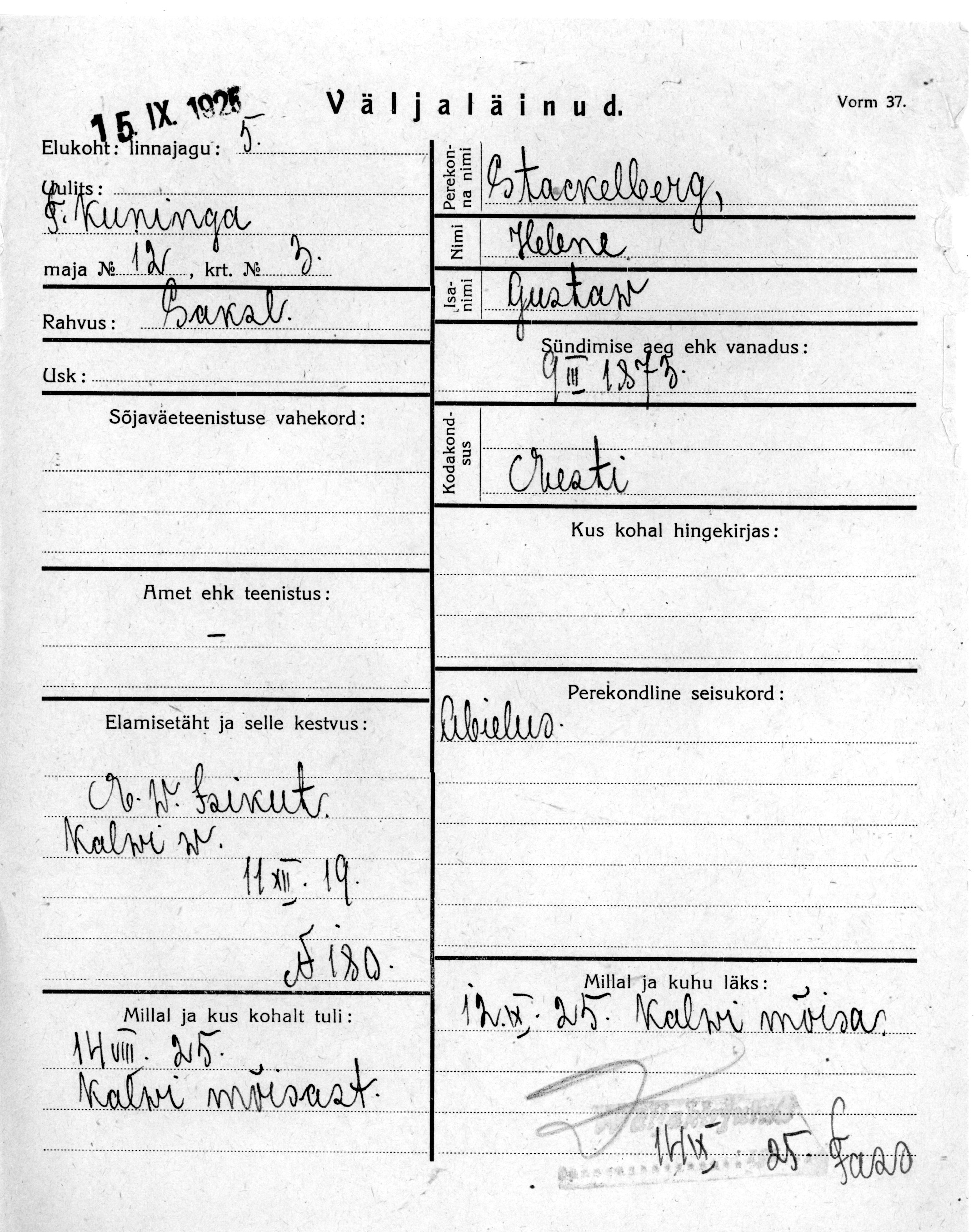 Stackelberg, Helene, Gustaw