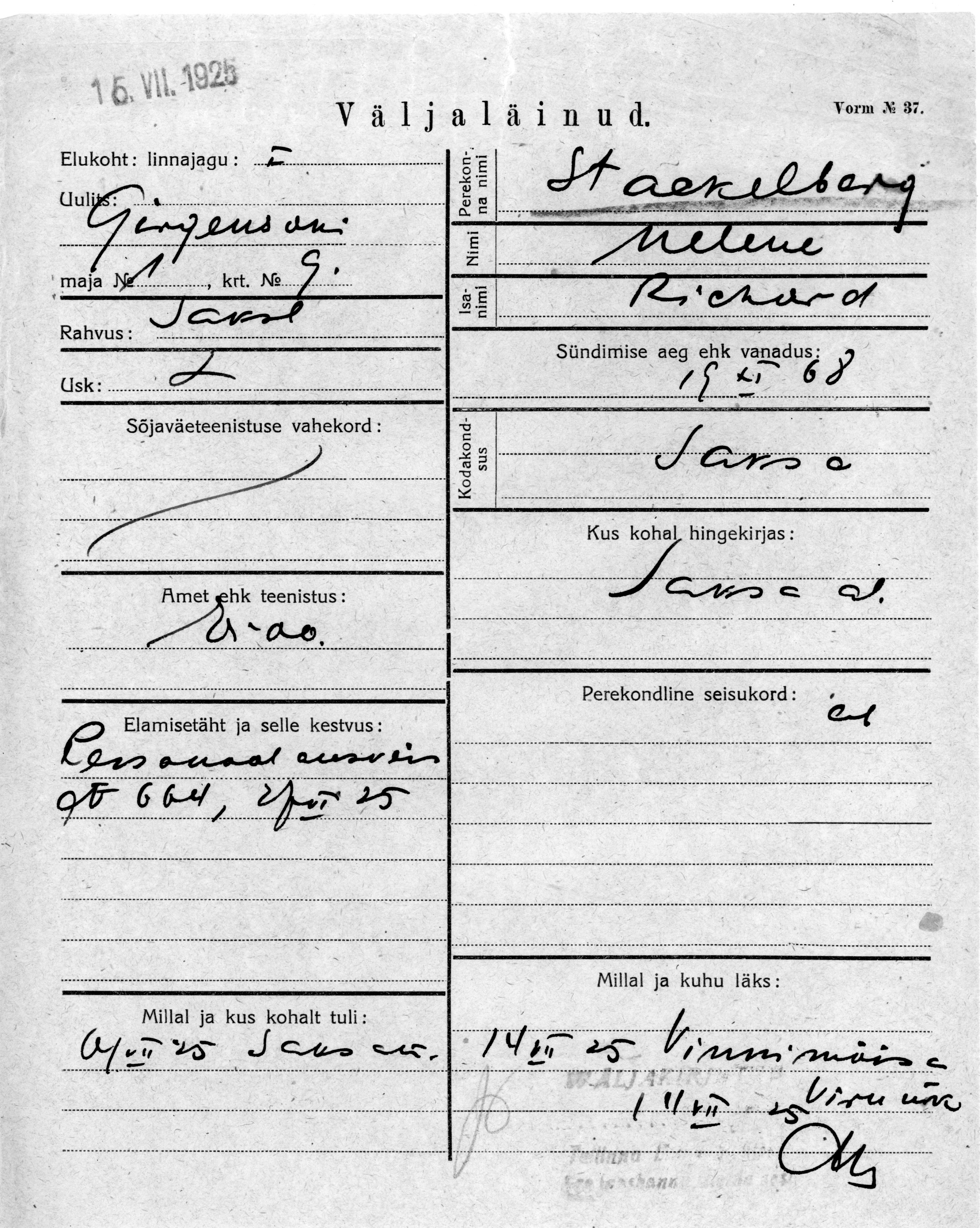 Stackelberg, Helene, Richard