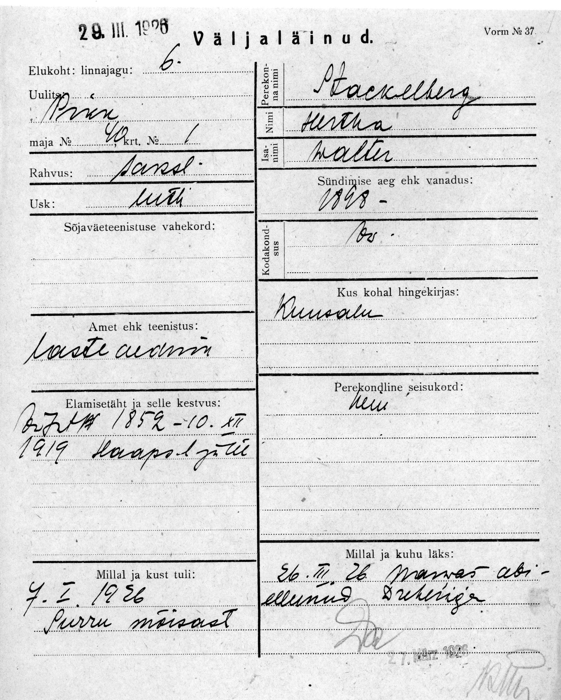 Stackelberg, Hertha, Walter