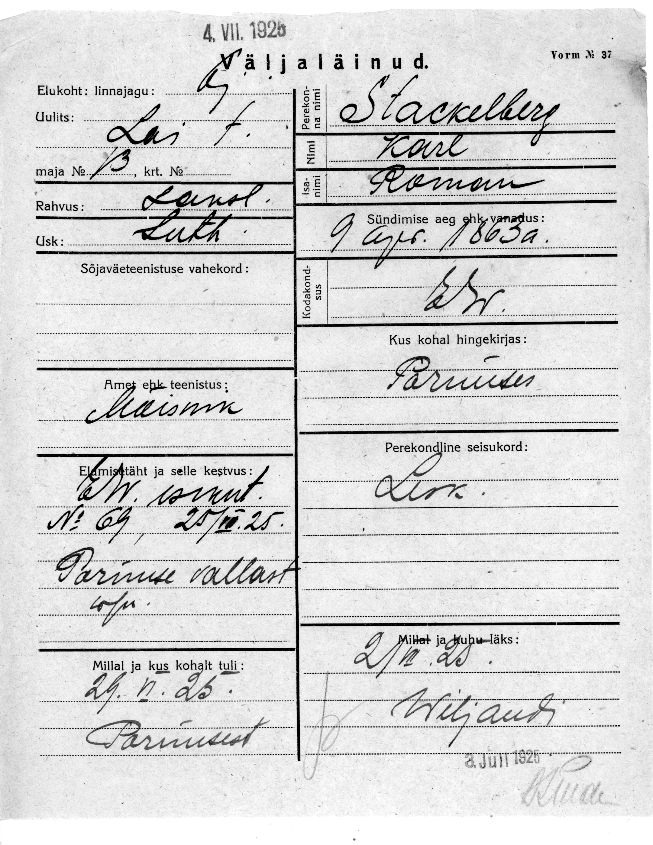 Stackelberg, Karl, Roman