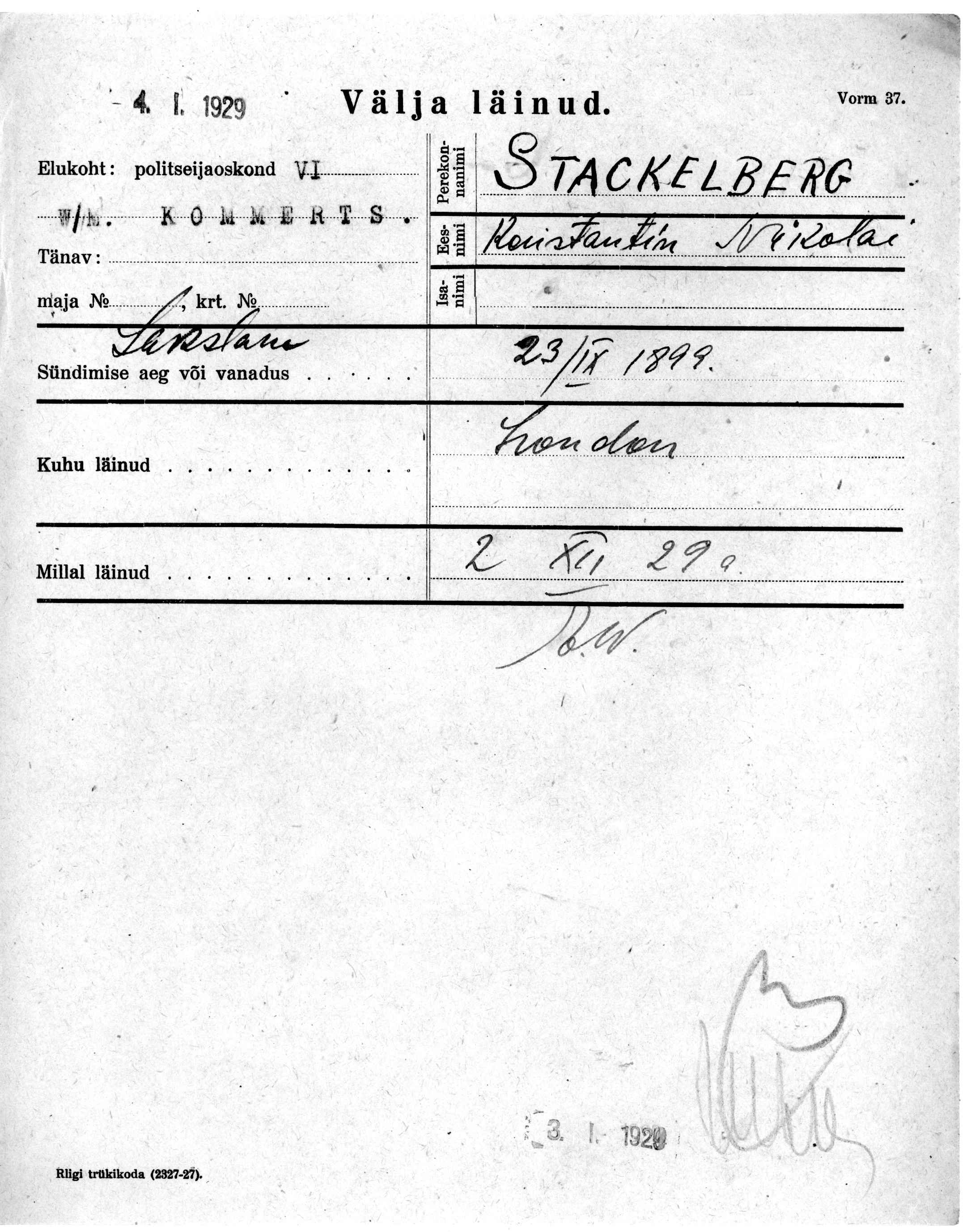 Stackelberg, Konstantin nikolai