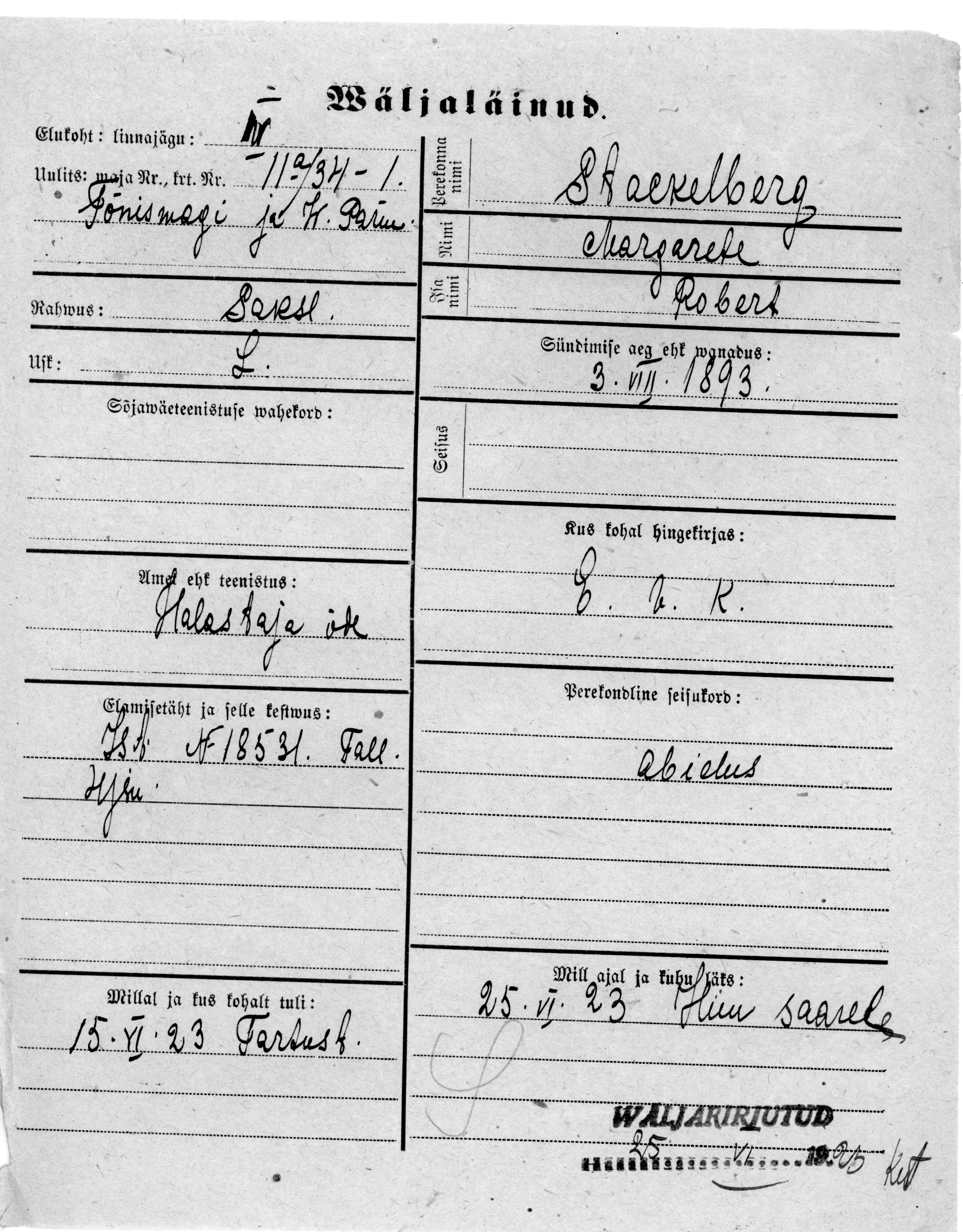 Stackelberg, Margarete, Robert