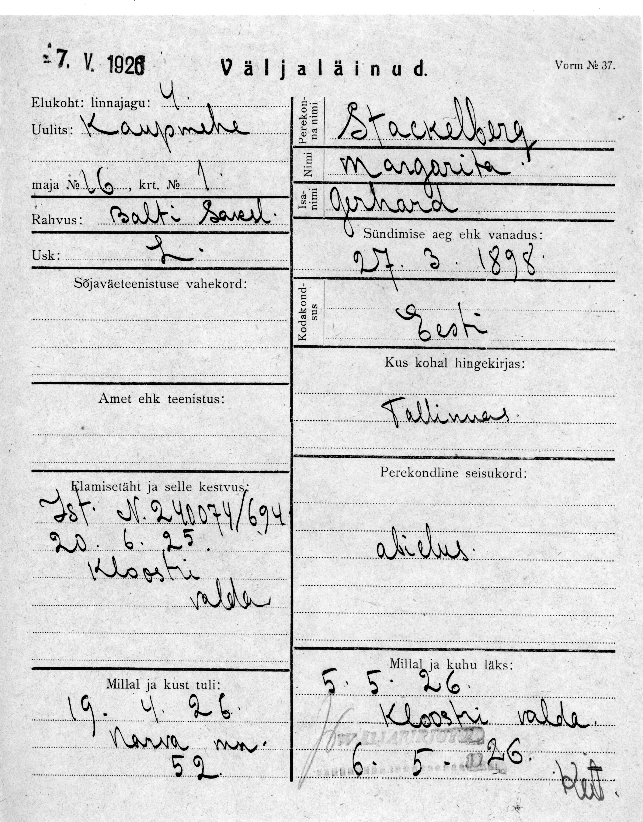 Stackelberg, Margarita, Gerhard