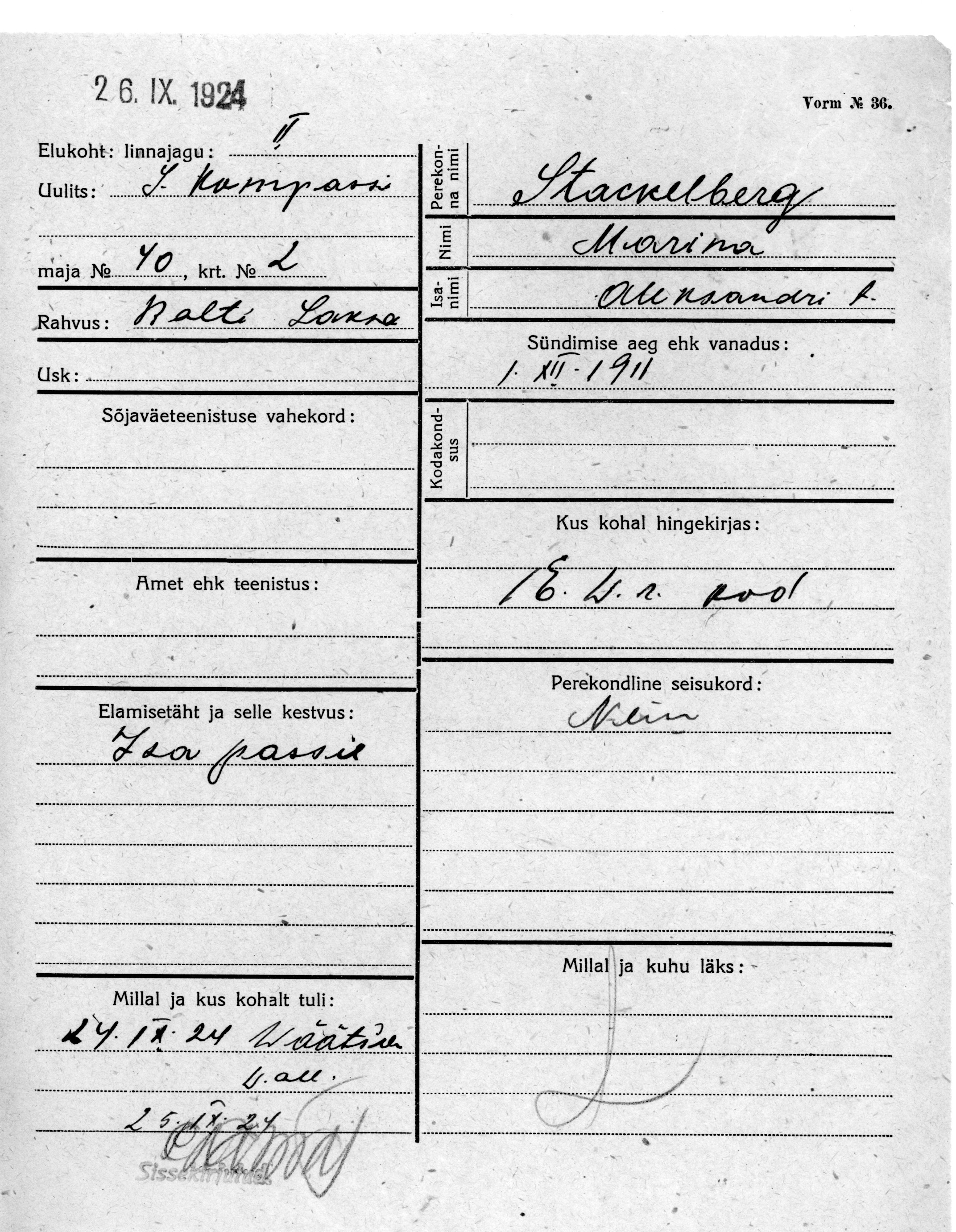 Stackelberg, Maria, Aleksandr