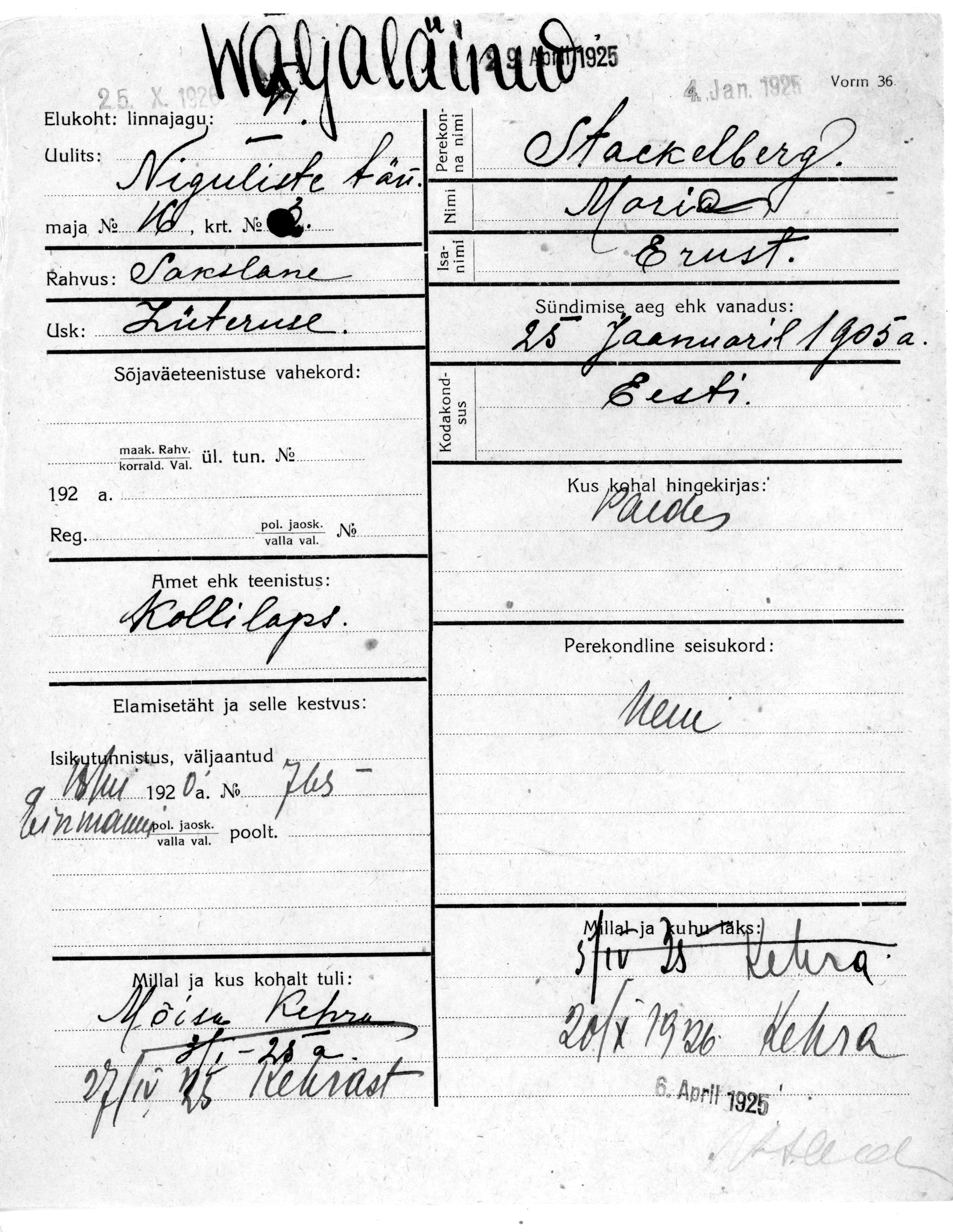 Stackelberg, Maria, Ernst