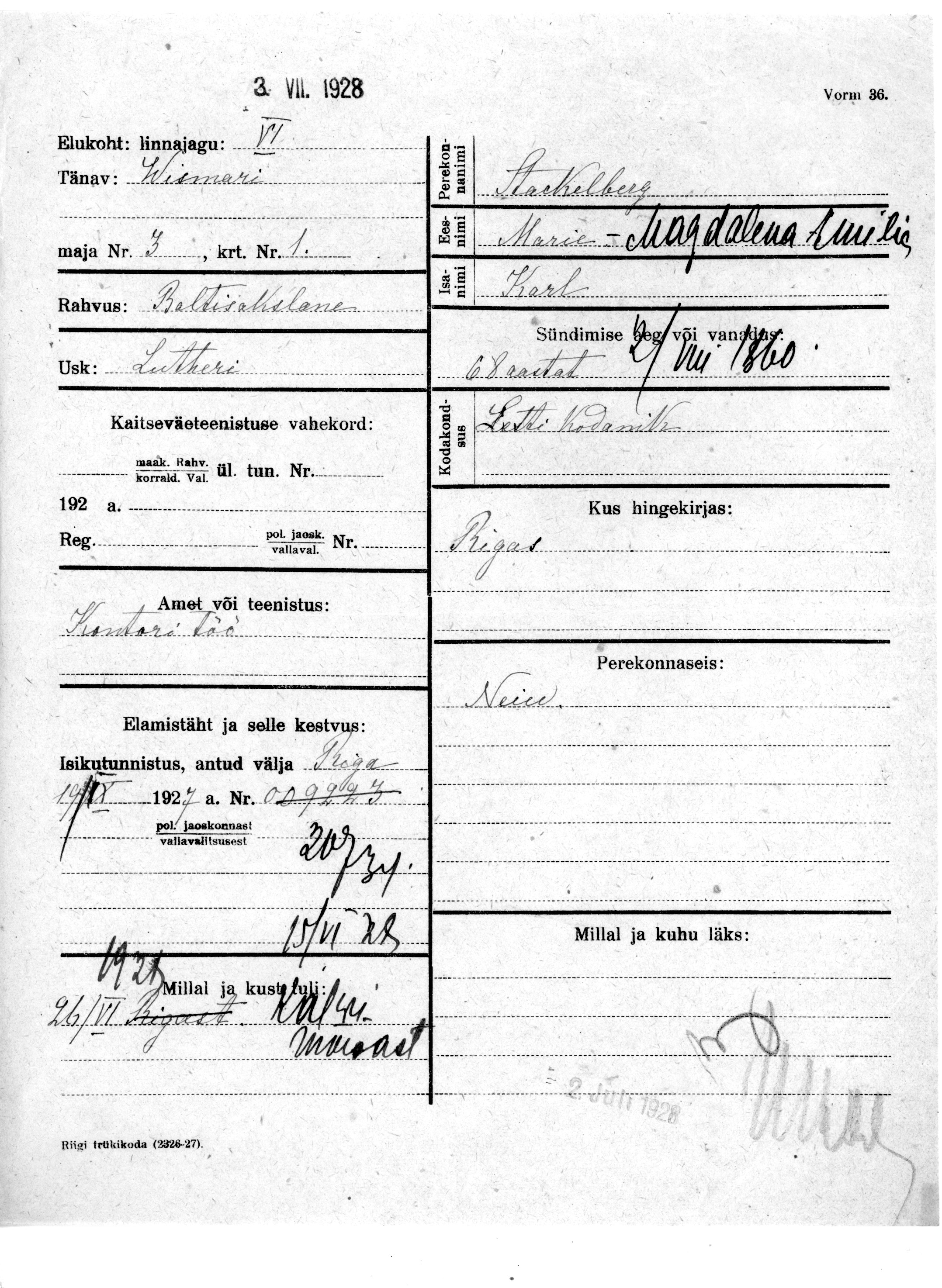 Stackelberg, Marie-Magdalena-Emilia, Karl