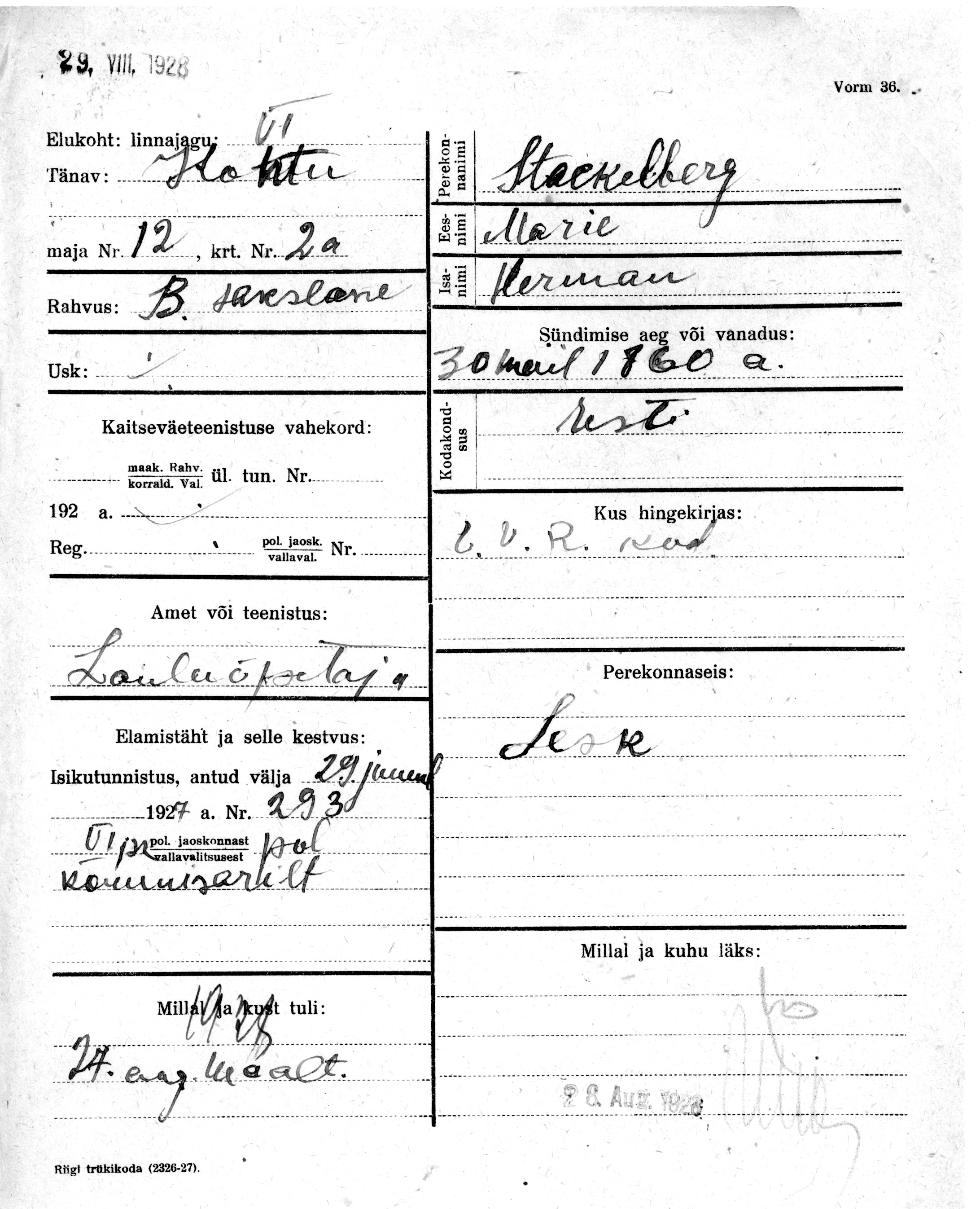 Stackelberg, Marie, Herman