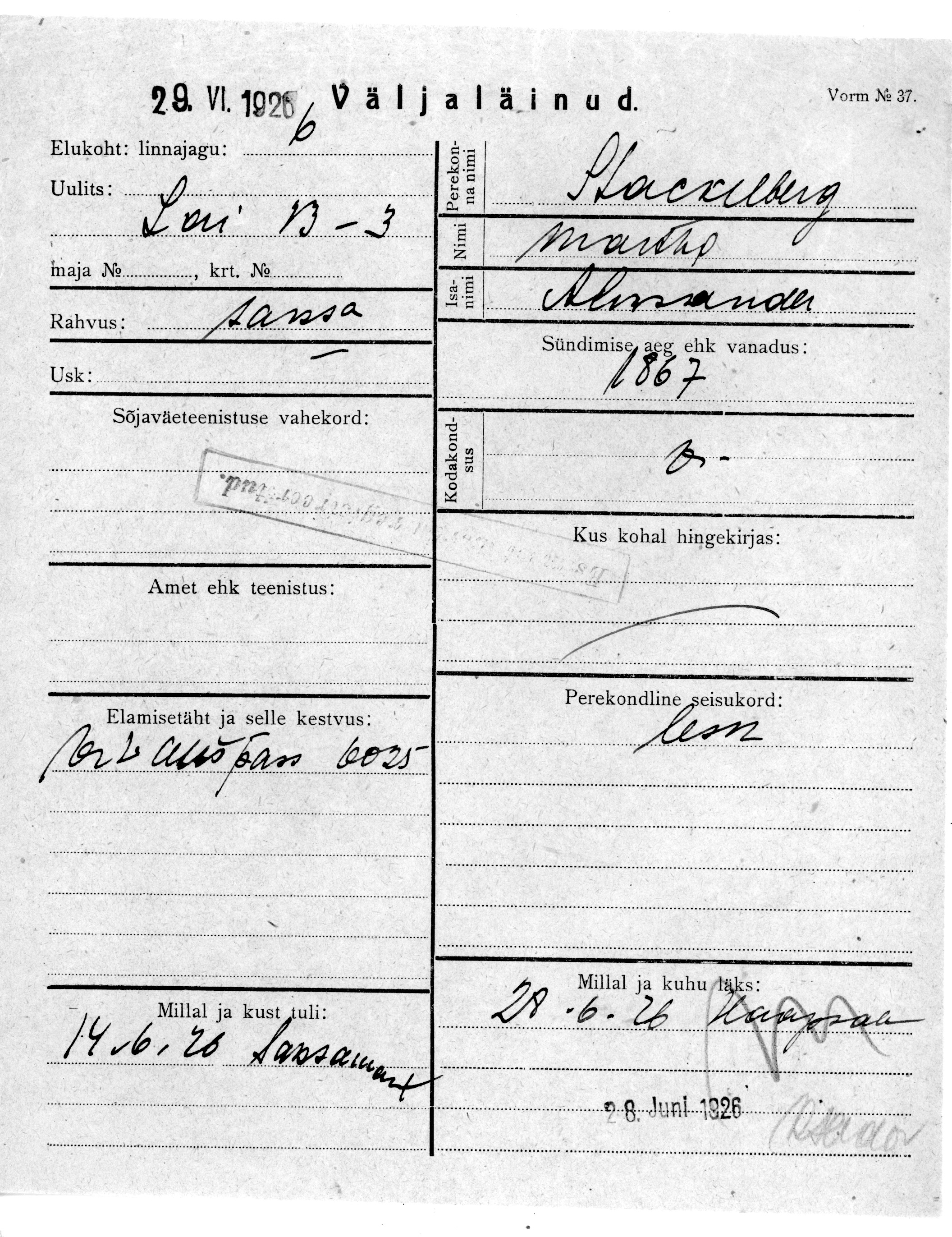 Stackelberg, Martha, Aleksander