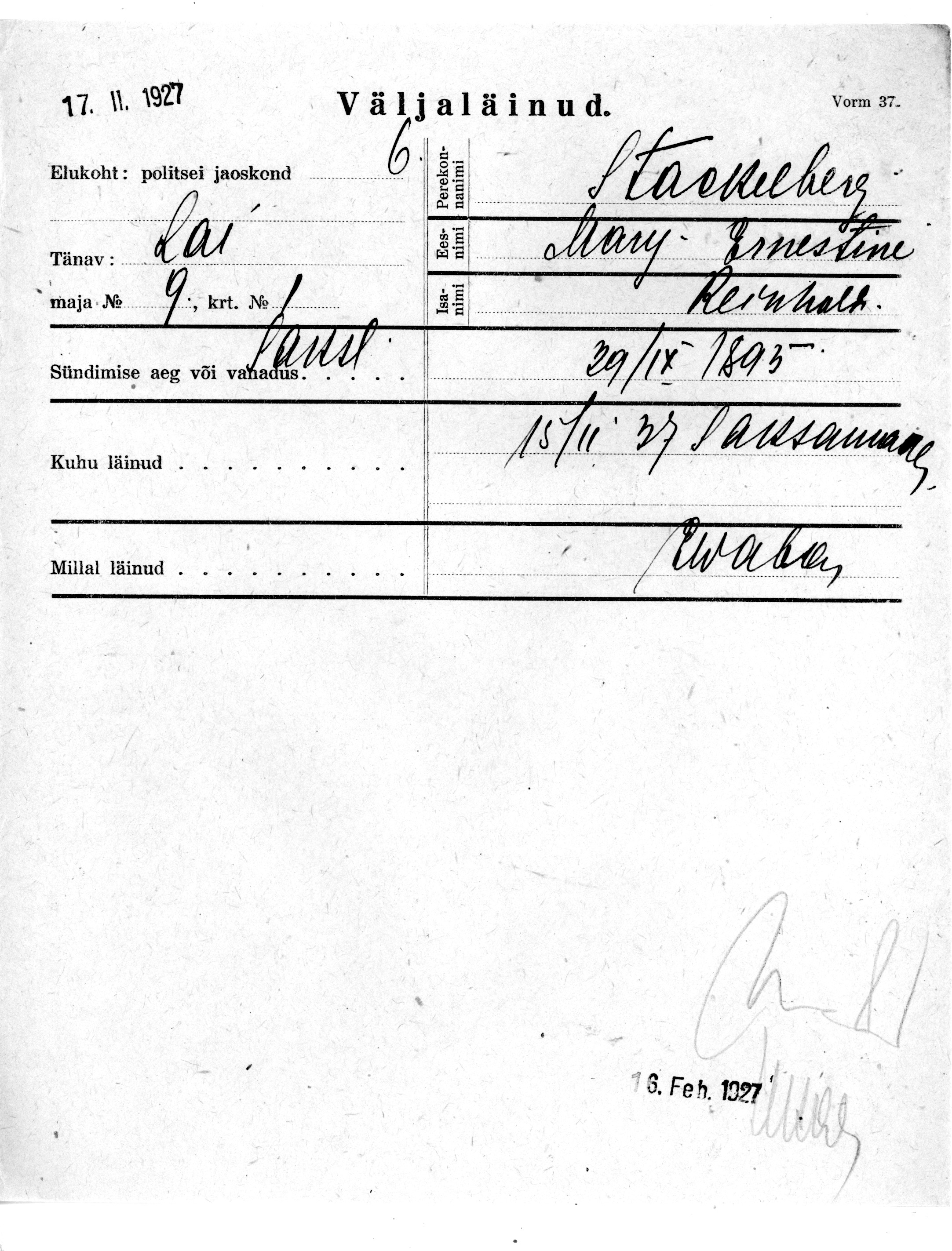 Stackelberg, Mary-Ernestine, Reinhold