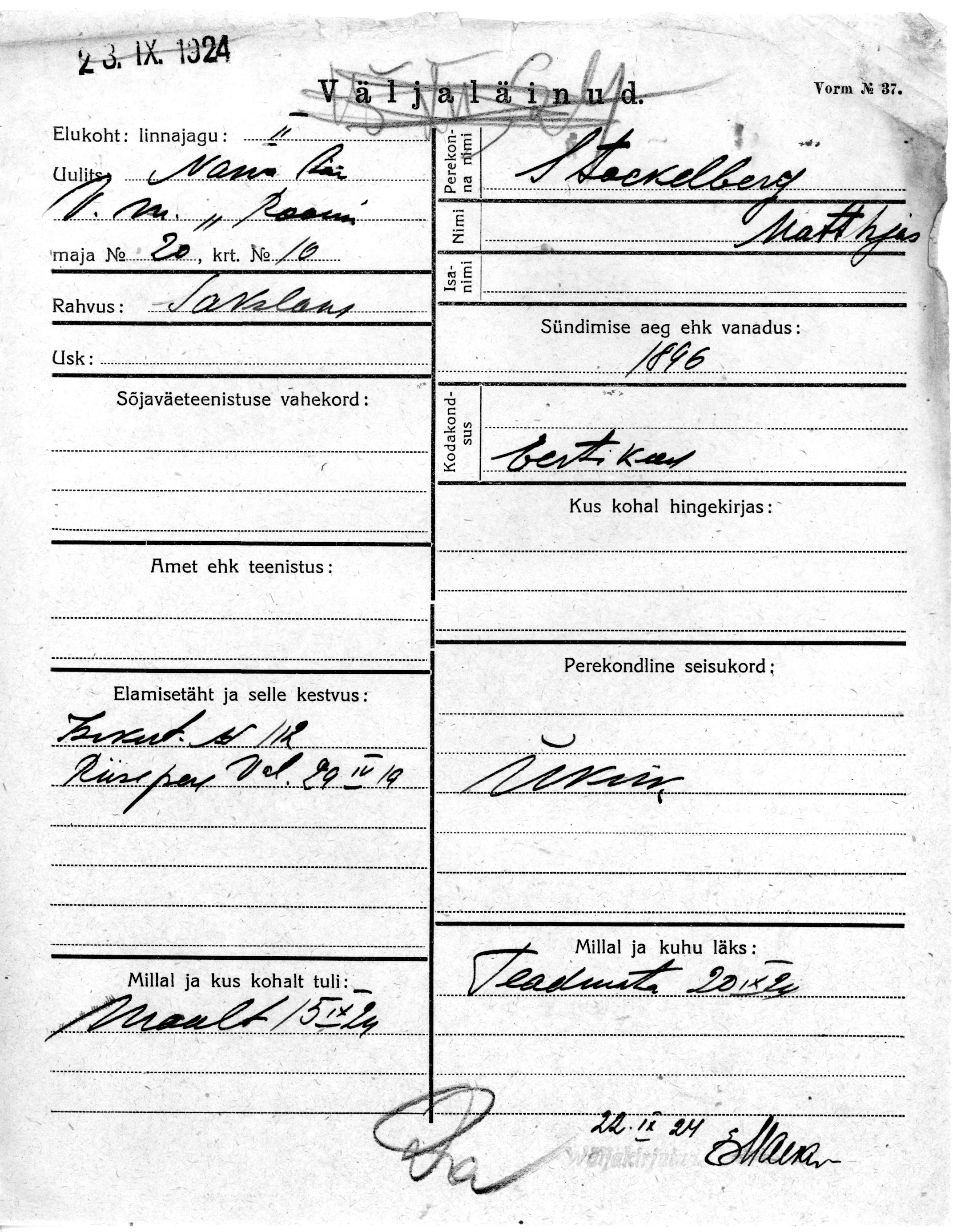 Stackelberg, Matthjas