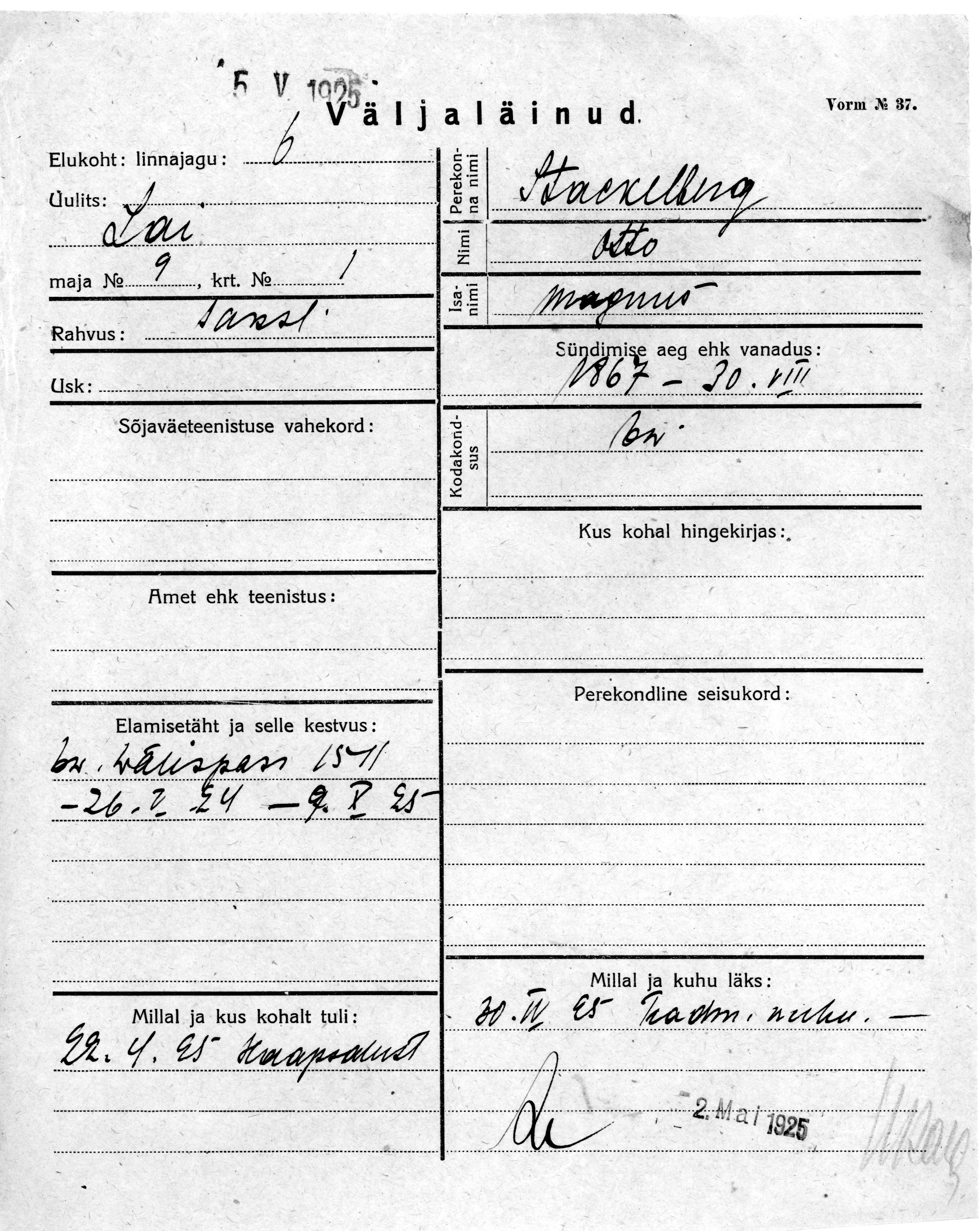 Stackelberg, Otto, Magnus