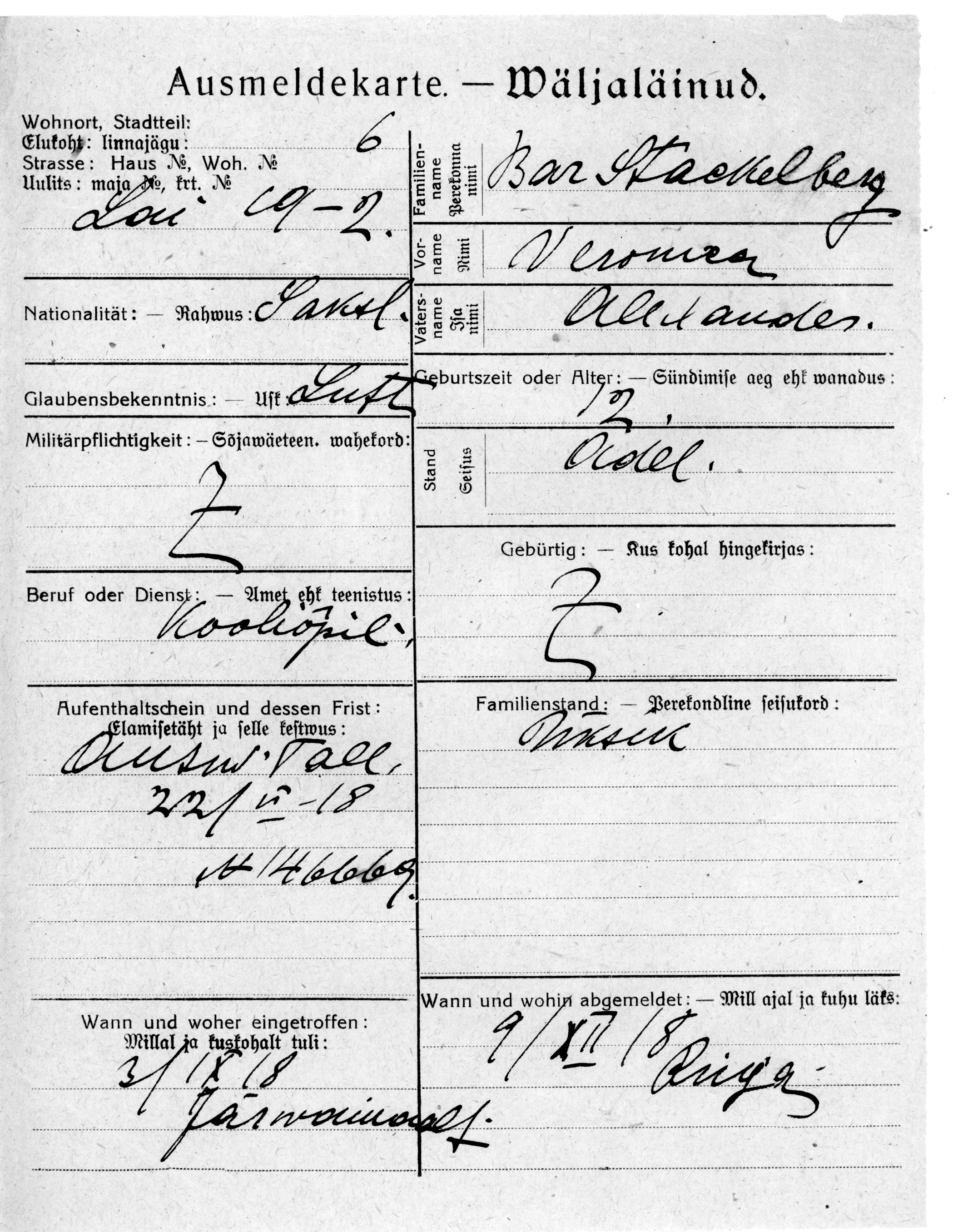 Stackelberg, Veronica, Alexander