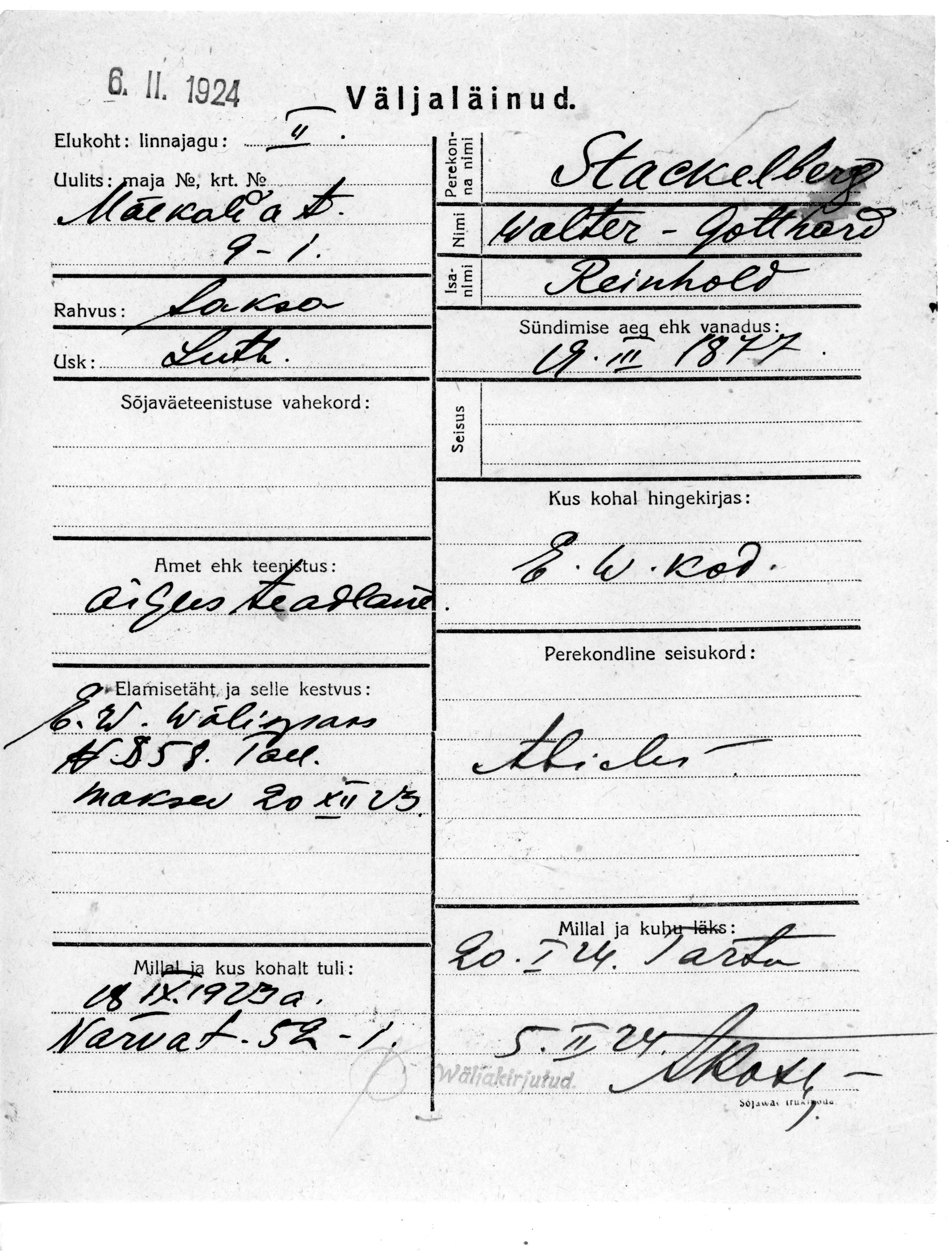 Stackelberg, Walter-Gotthard, Reinhold