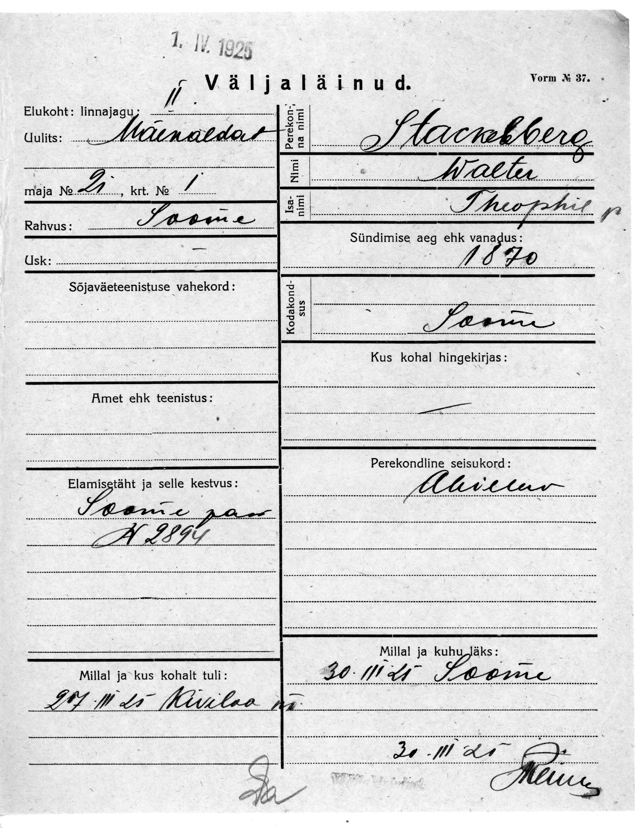 Stackelberg, Walter, Theophil