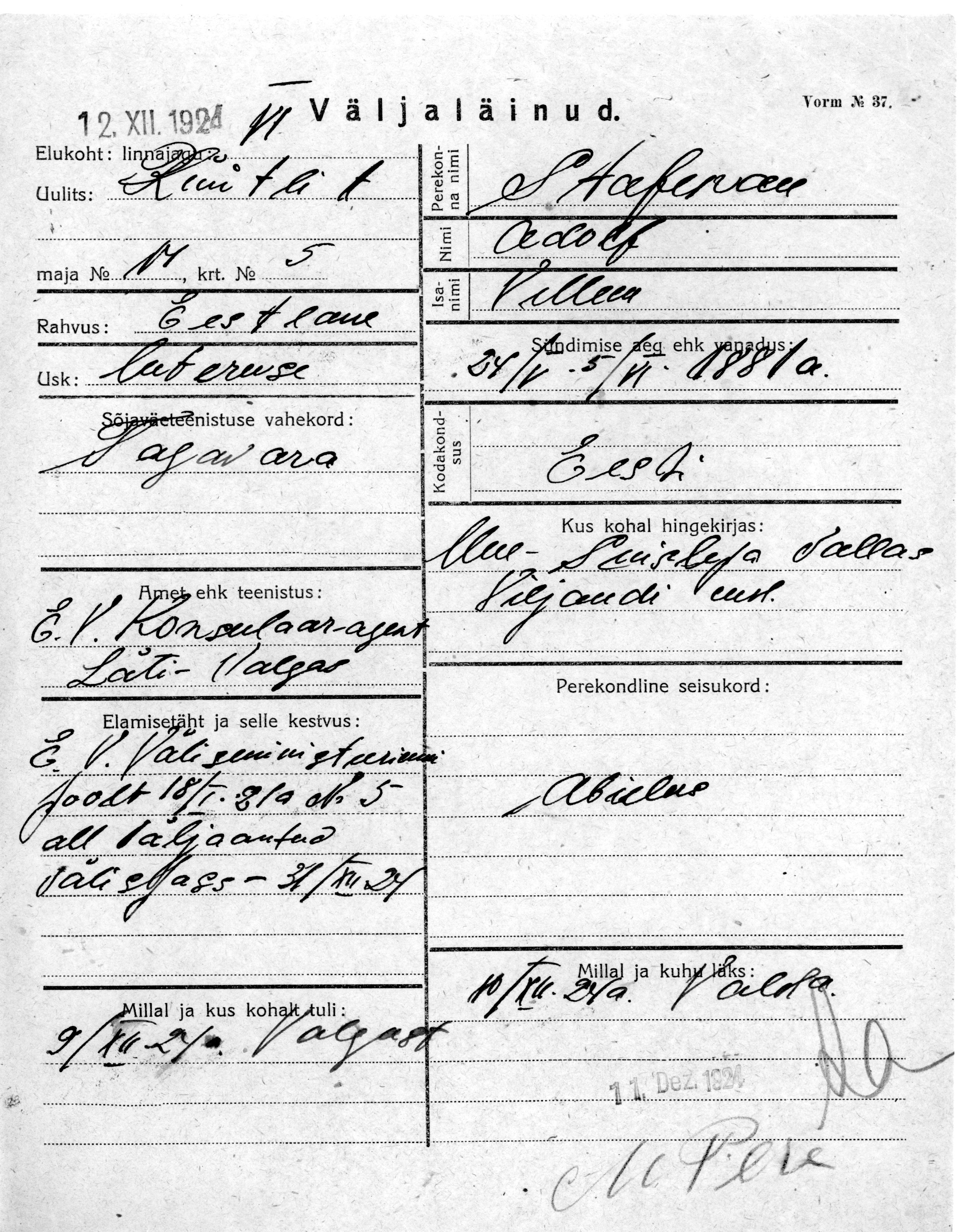 Stafenau, Adolf, Villem